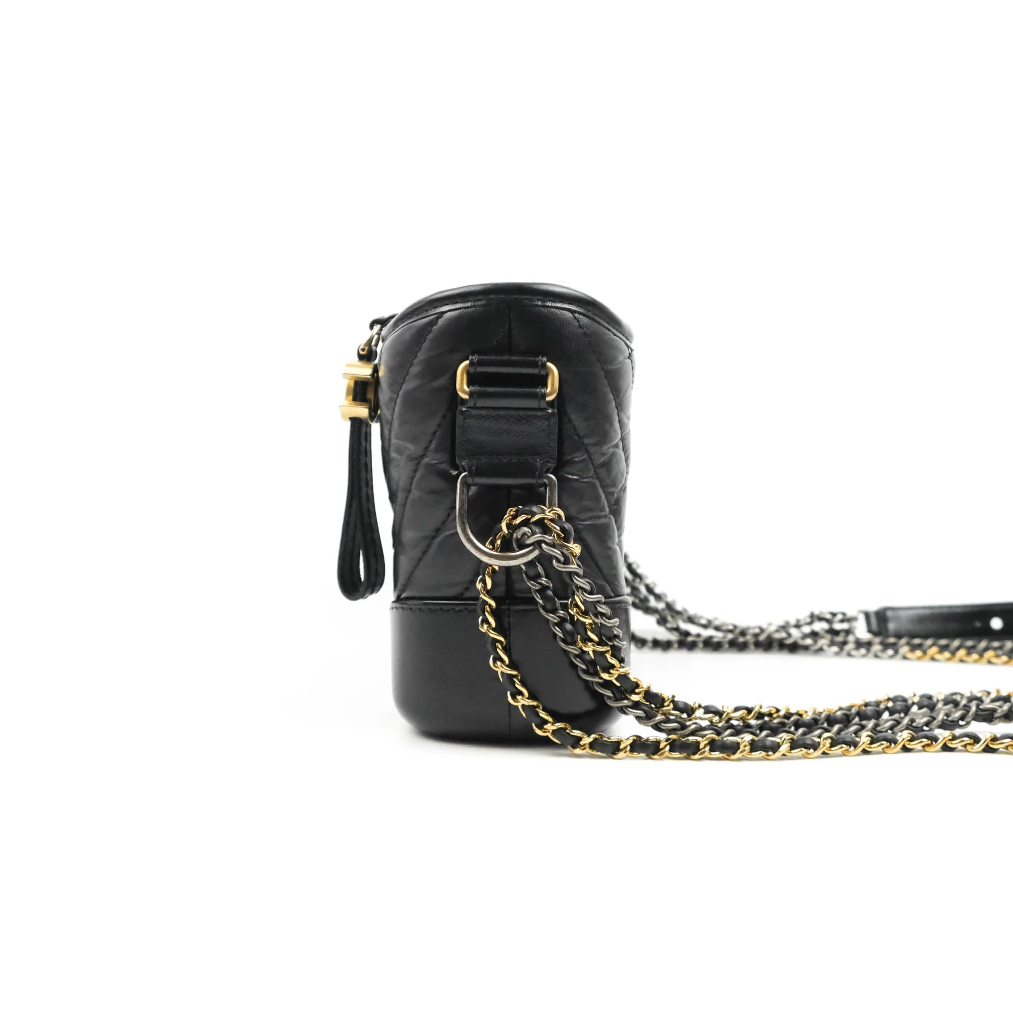 Chanel Quilted Small Gabrielle Hobo Black Chevron Aged Calfskin Mixed Hardware