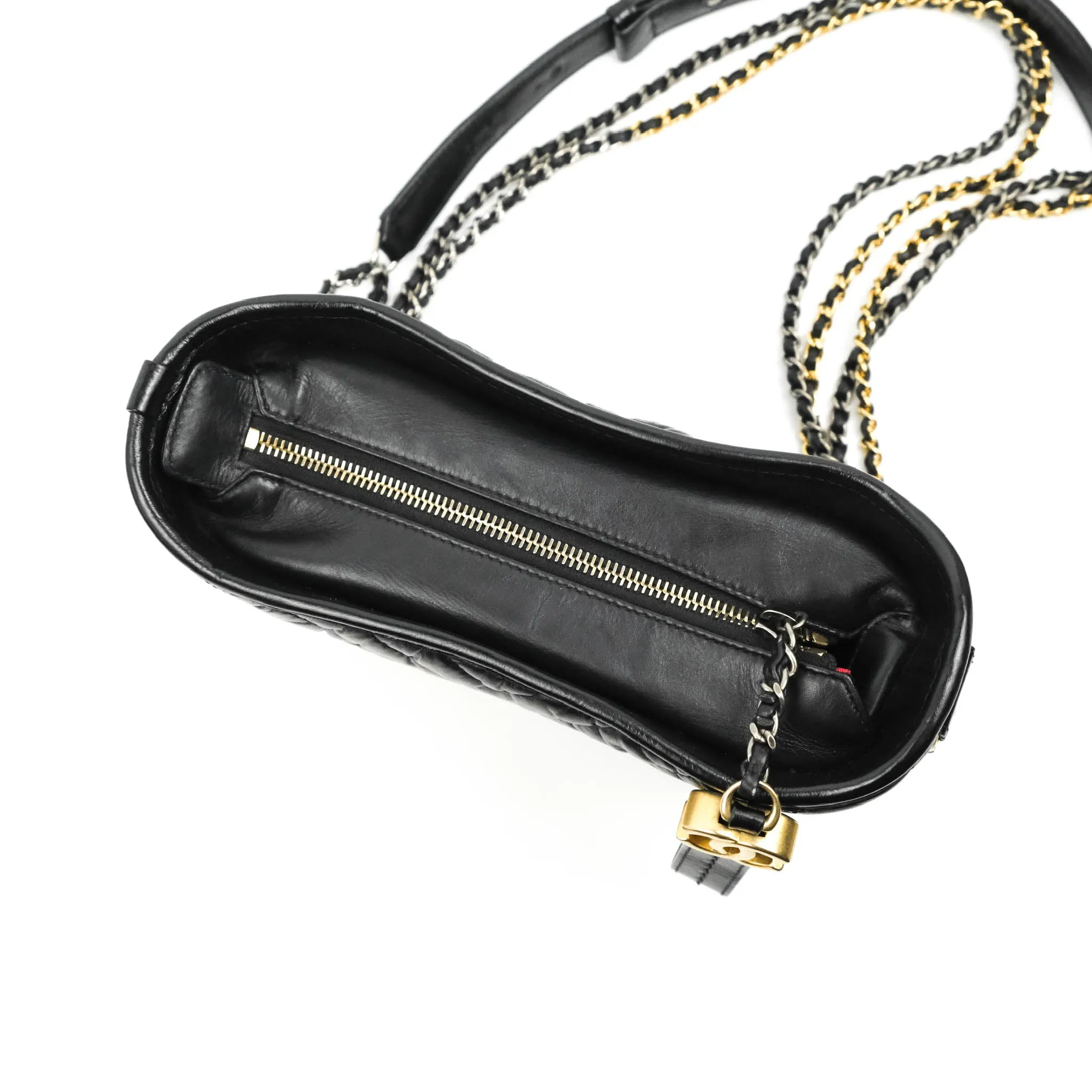 Chanel Quilted Small Gabrielle Hobo Black Chevron Aged Calfskin Mixed Hardware