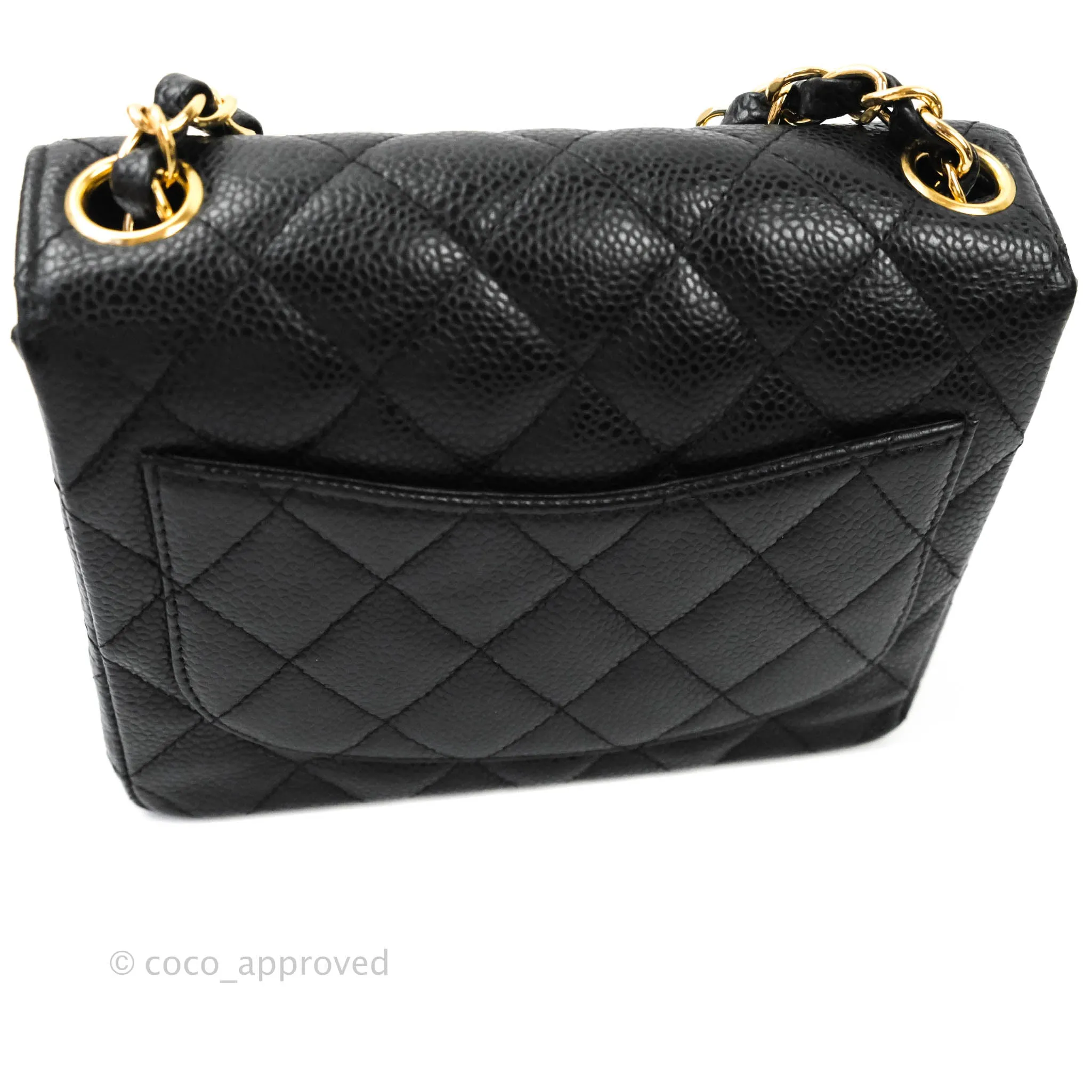 Chanel Quilted Vintage Mini Square Flap Black Caviar 24K Gold Hardware