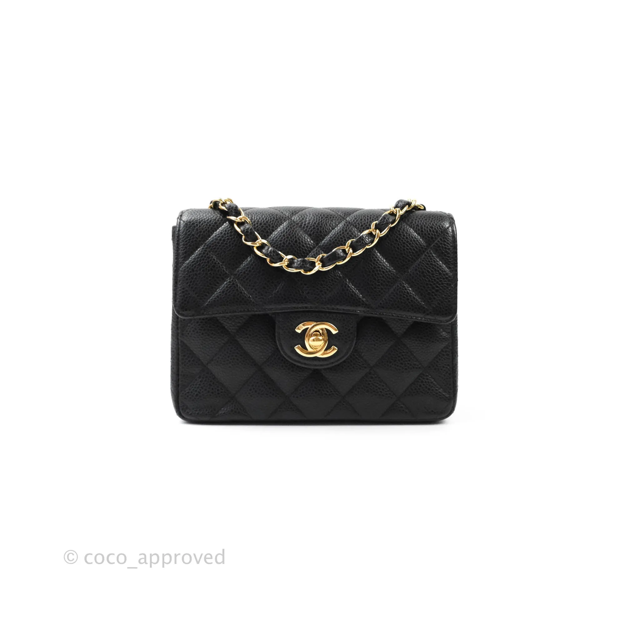 Chanel Quilted Vintage Mini Square Flap Black Caviar 24K Gold Hardware