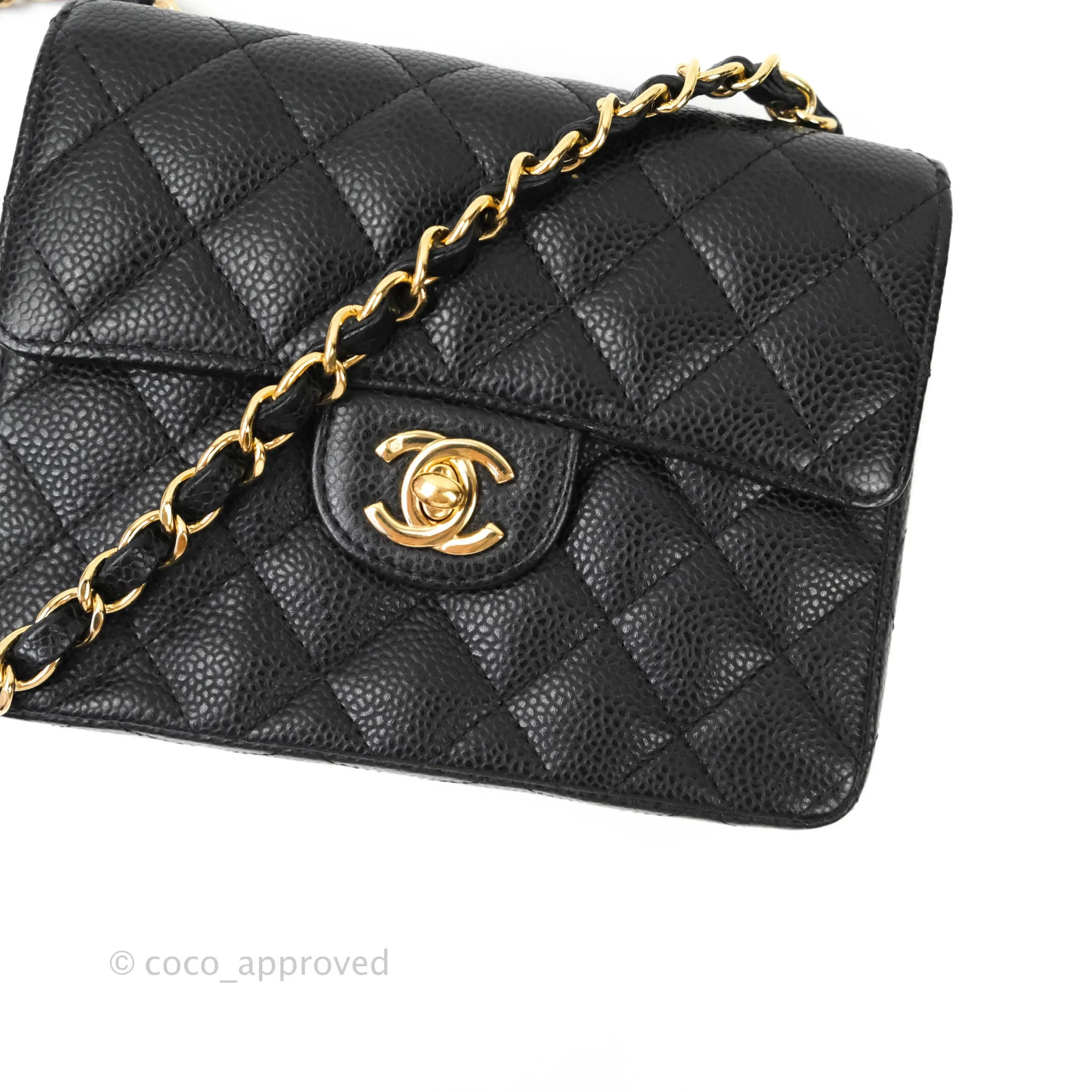 Chanel Quilted Vintage Mini Square Flap Black Caviar 24K Gold Hardware