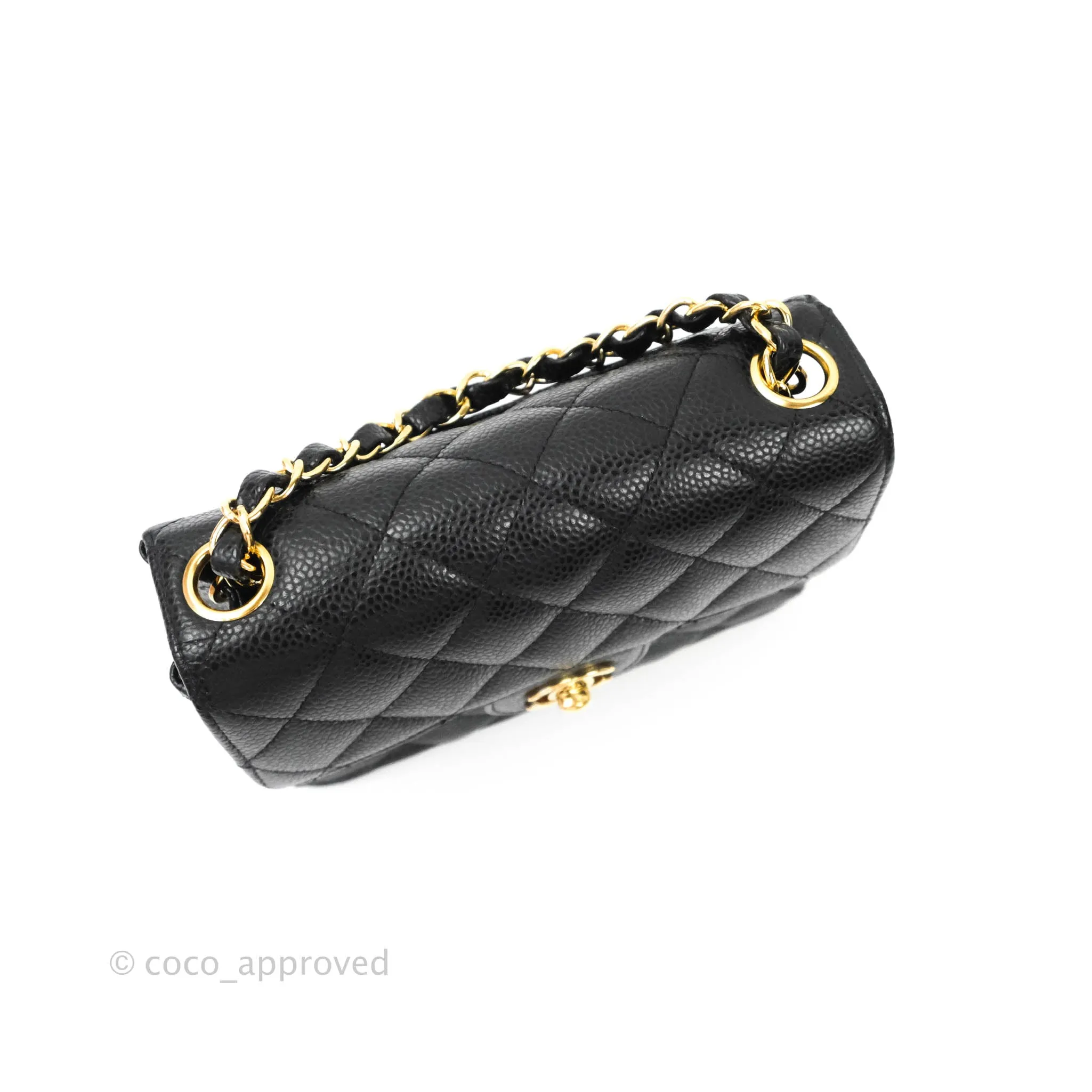 Chanel Quilted Vintage Mini Square Flap Black Caviar 24K Gold Hardware