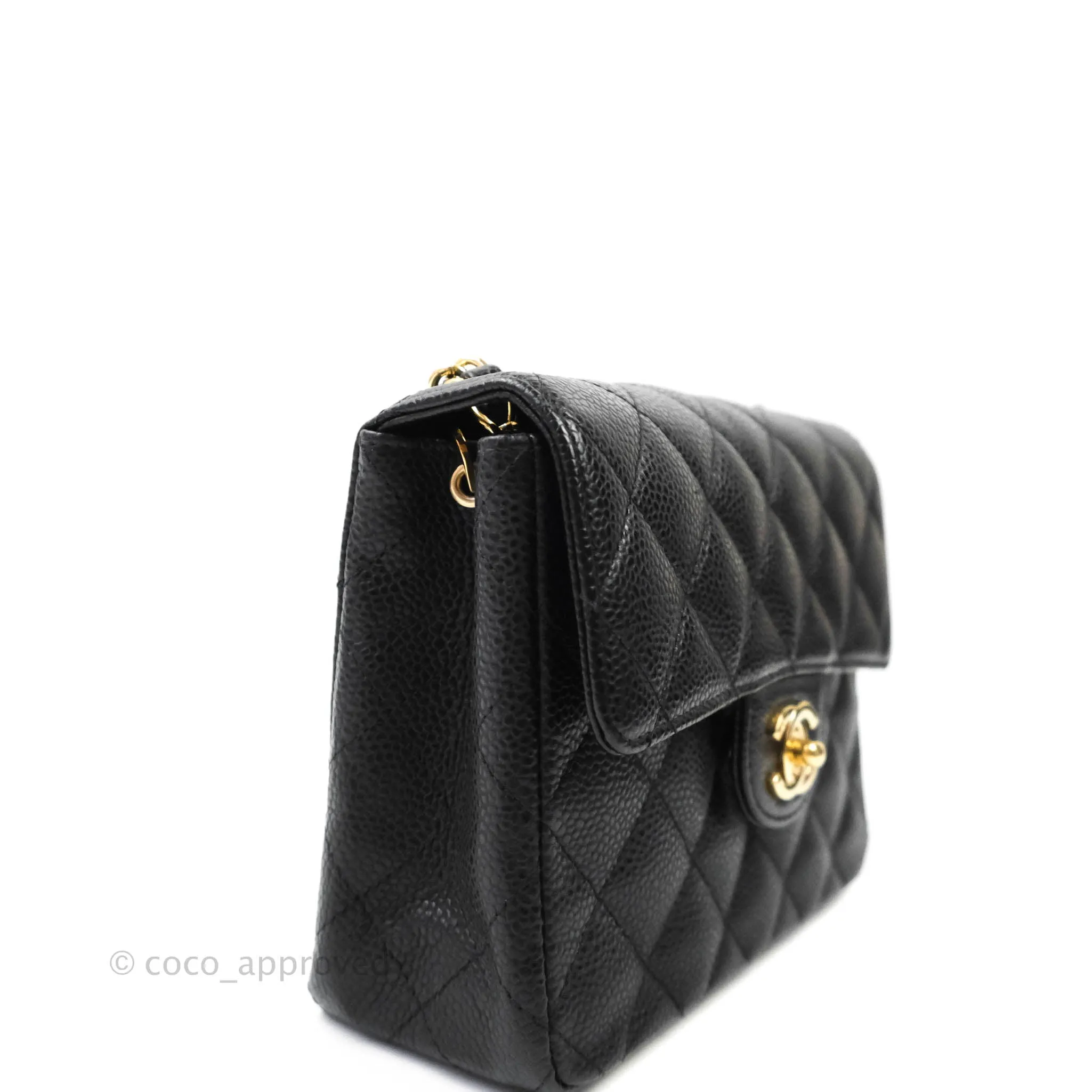 Chanel Quilted Vintage Mini Square Flap Black Caviar 24K Gold Hardware