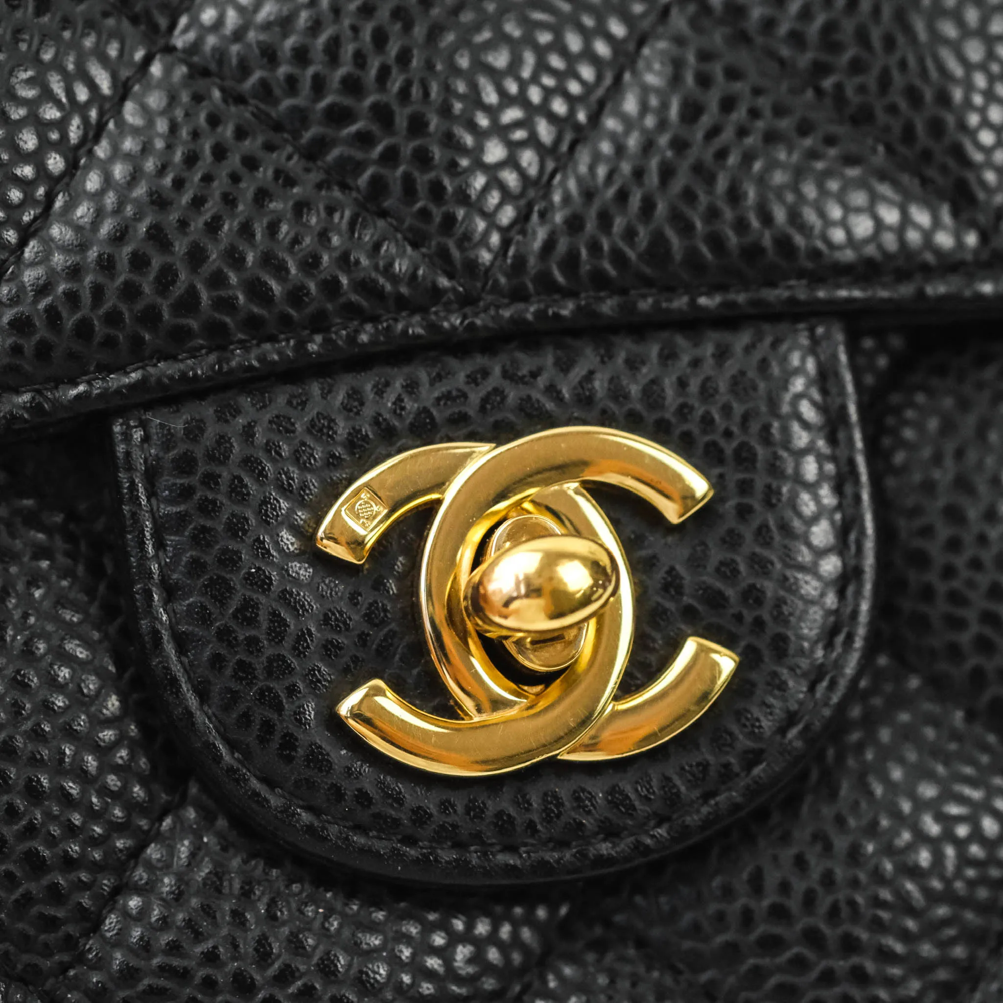Chanel Quilted Vintage Mini Square Flap Black Caviar 24K Gold Hardware