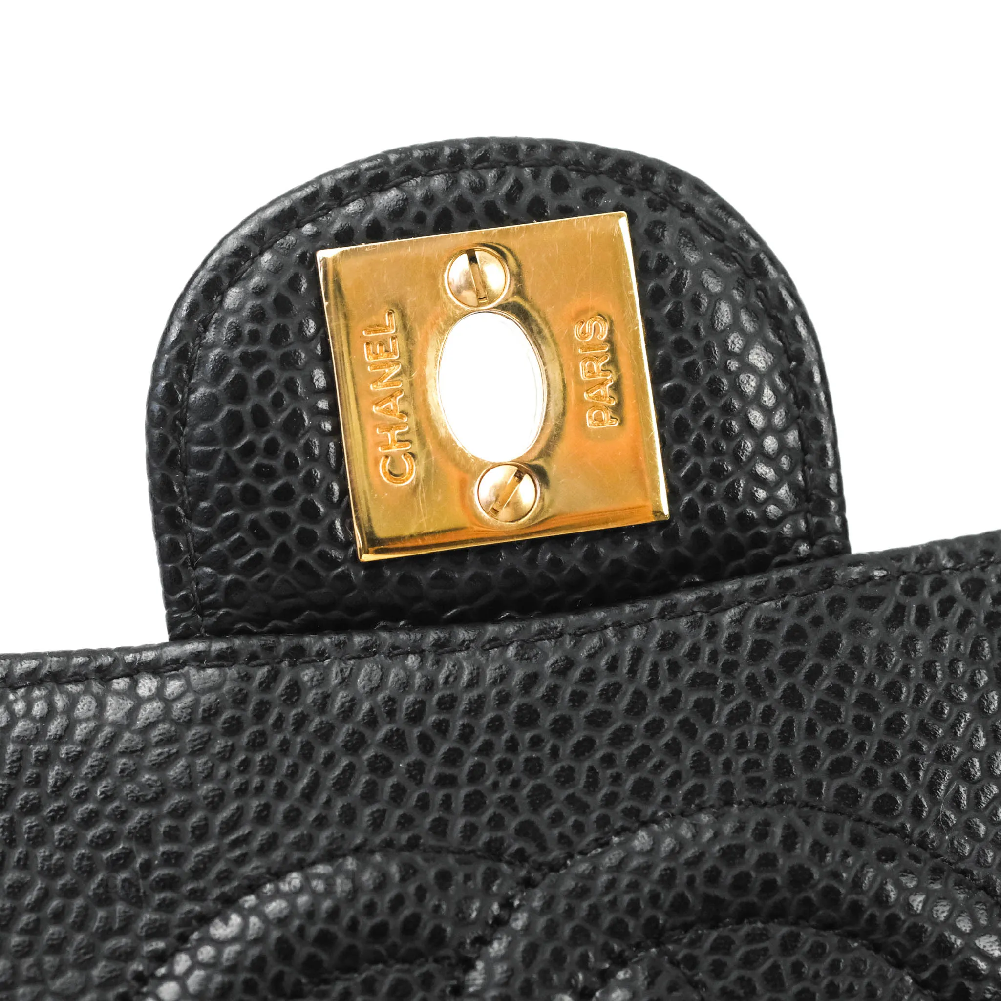 Chanel Quilted Vintage Mini Square Flap Black Caviar 24K Gold Hardware
