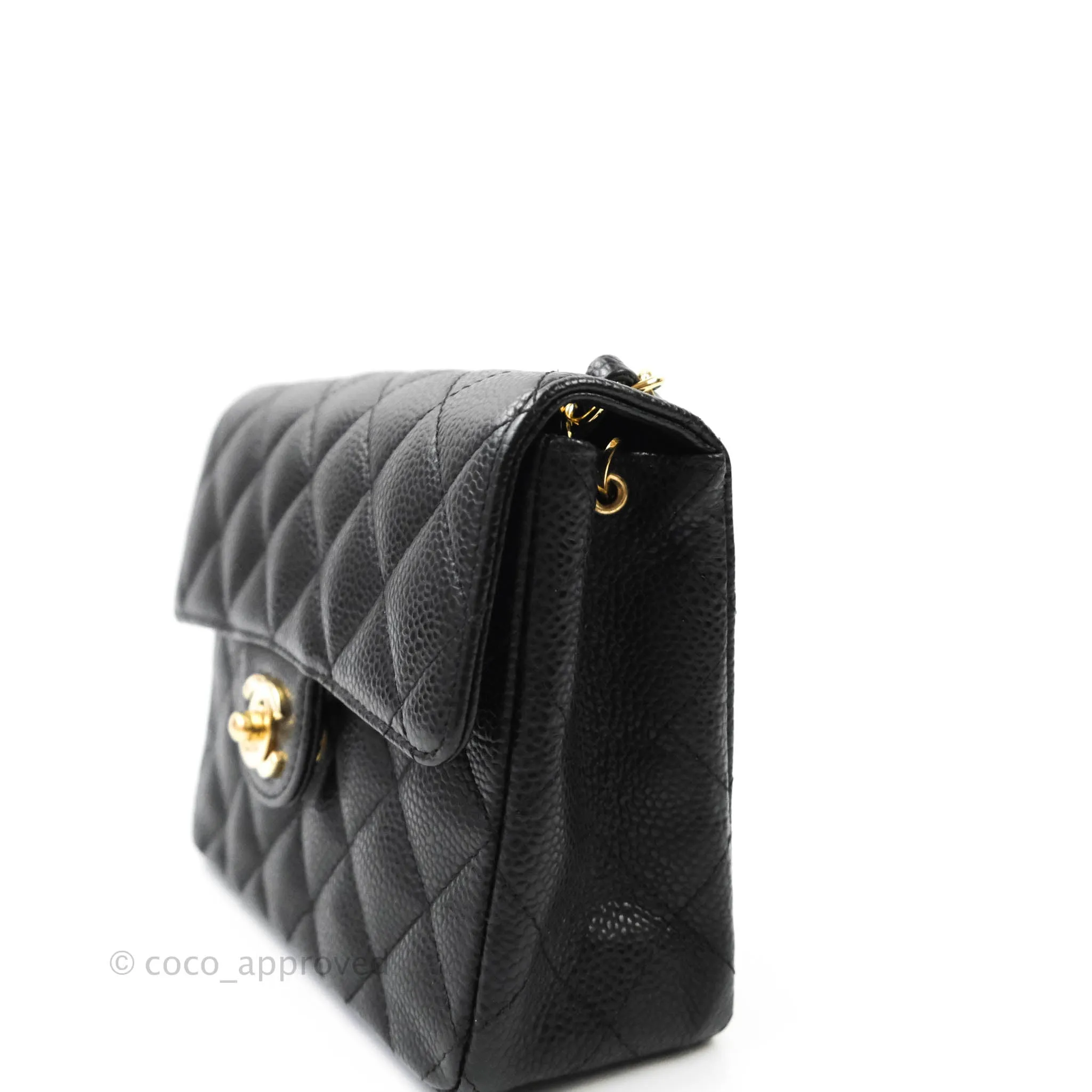 Chanel Quilted Vintage Mini Square Flap Black Caviar 24K Gold Hardware