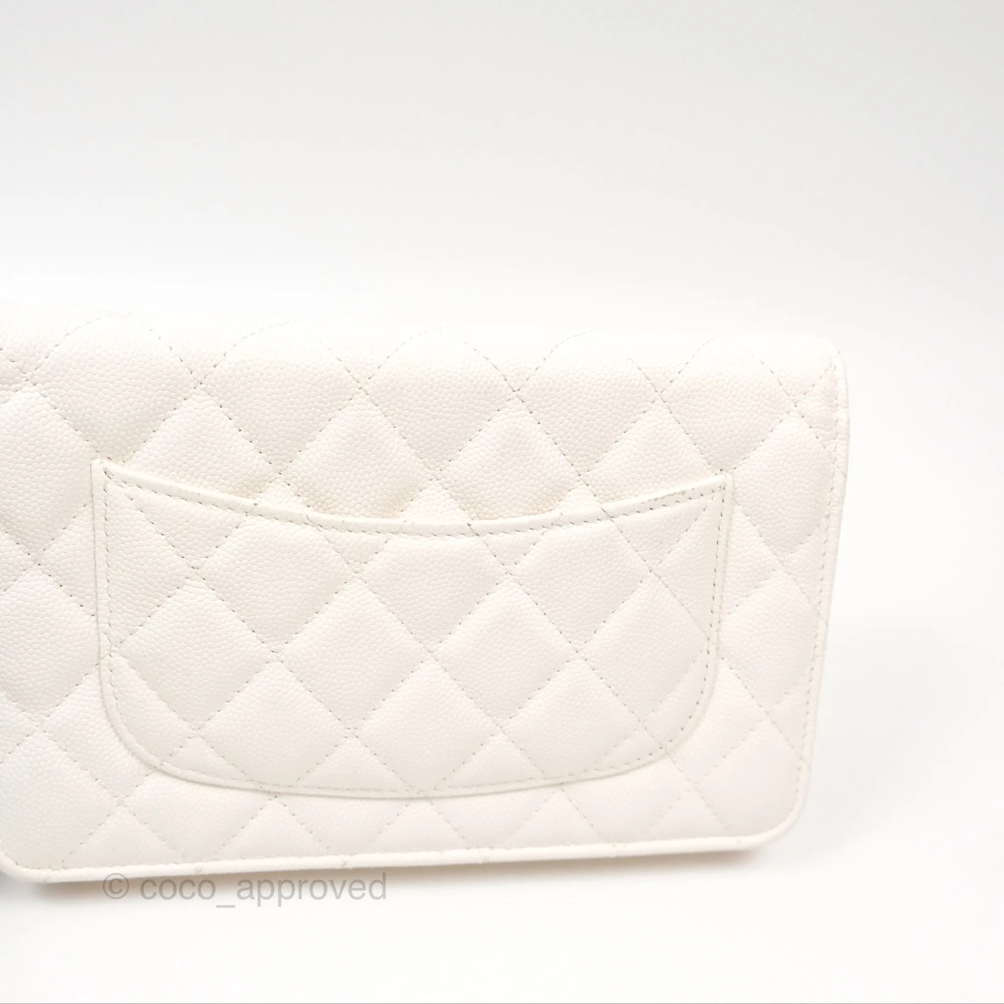 Chanel Quilted Wallet On Chain WOC With Charms White Caviar Gold Hardware