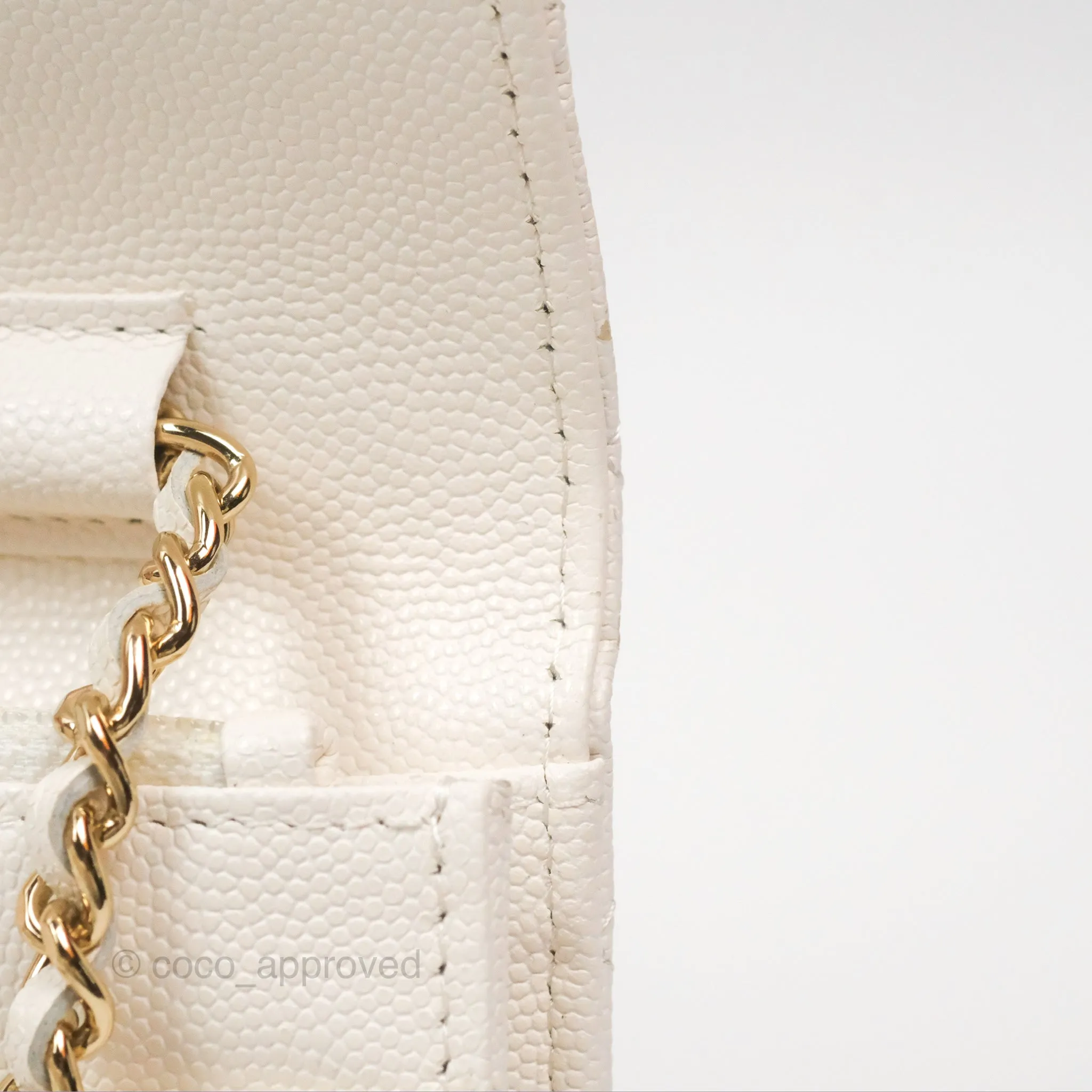 Chanel Quilted Wallet On Chain WOC With Charms White Caviar Gold Hardware