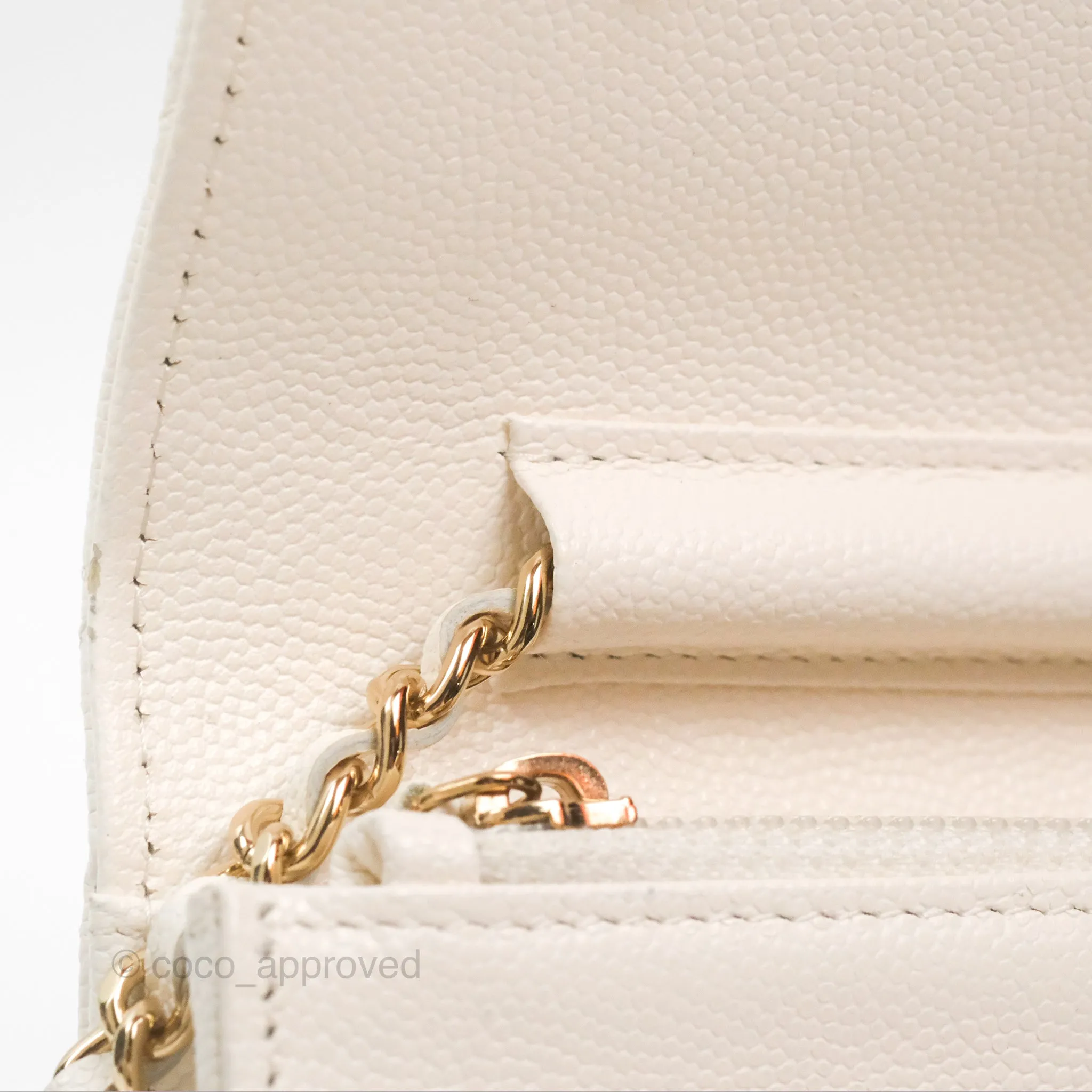 Chanel Quilted Wallet On Chain WOC With Charms White Caviar Gold Hardware