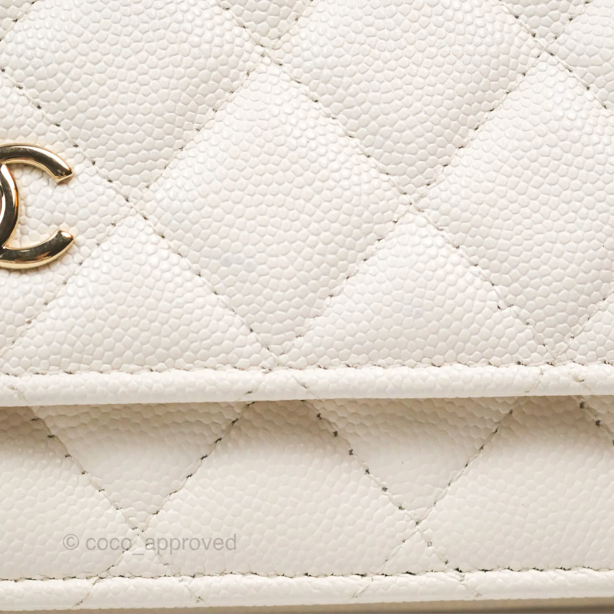 Chanel Quilted Wallet On Chain WOC With Charms White Caviar Gold Hardware