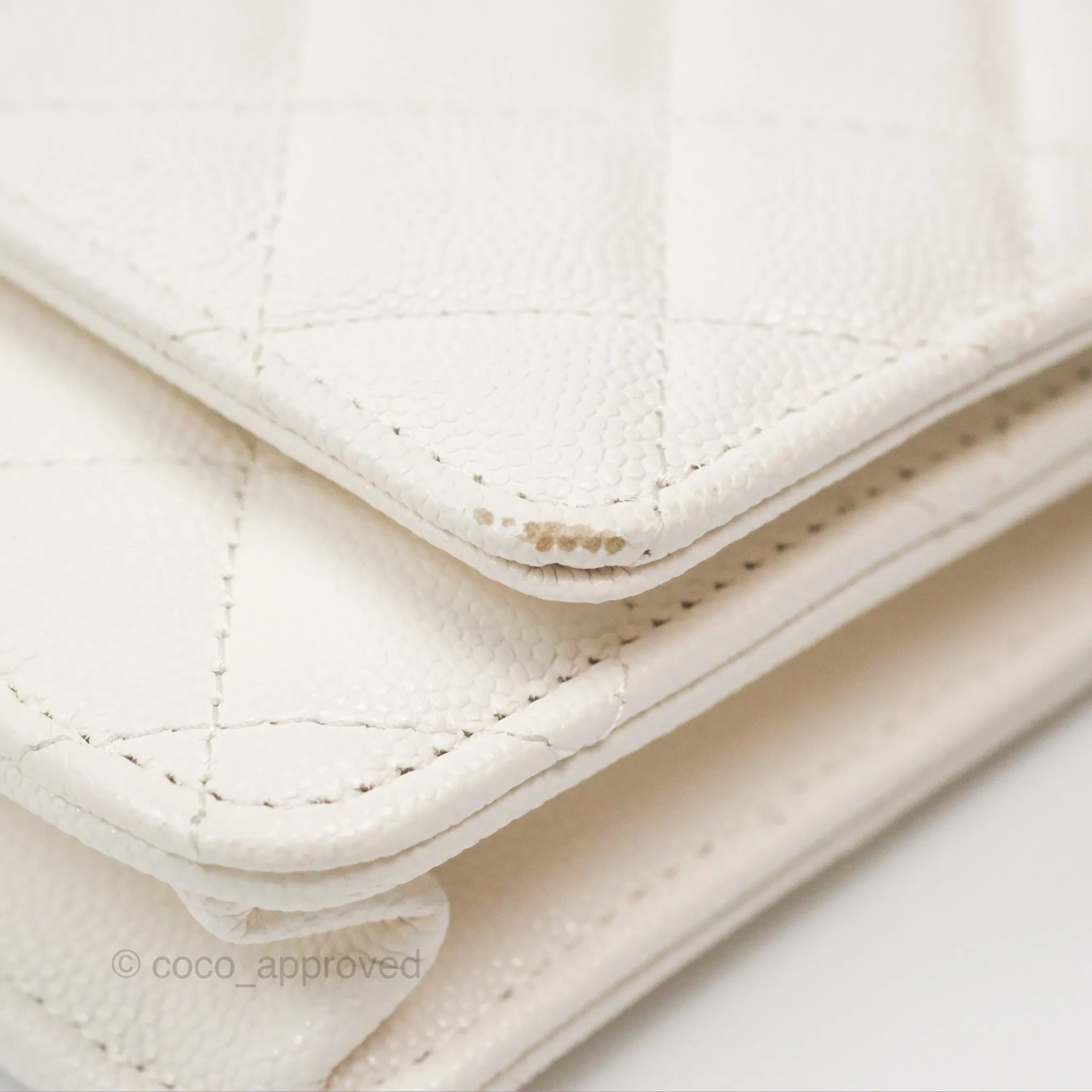 Chanel Quilted Wallet On Chain WOC With Charms White Caviar Gold Hardware