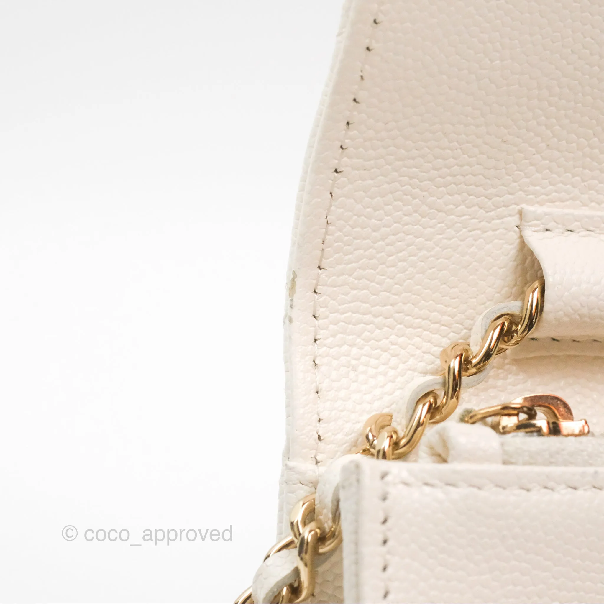 Chanel Quilted Wallet On Chain WOC With Charms White Caviar Gold Hardware