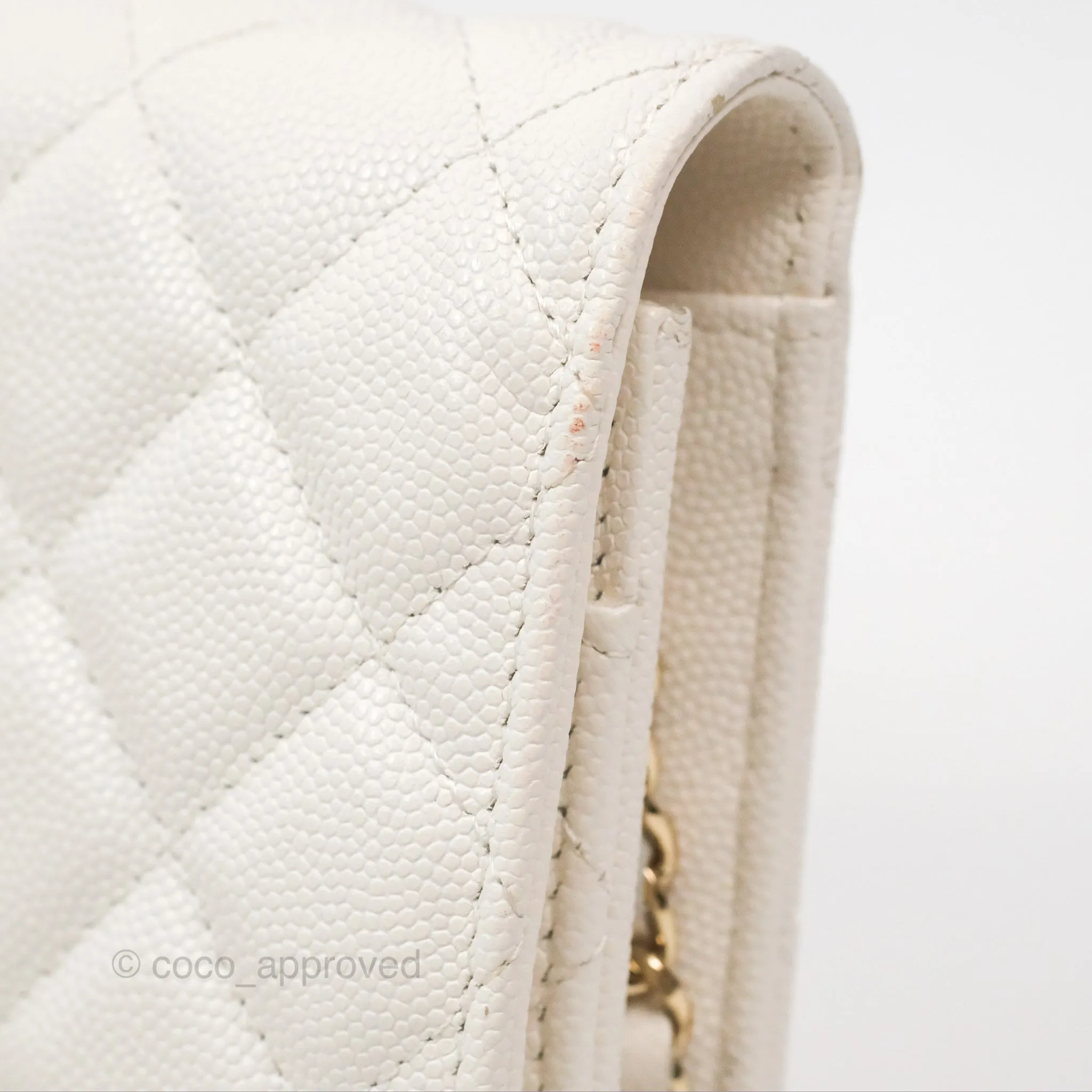 Chanel Quilted Wallet On Chain WOC With Charms White Caviar Gold Hardware