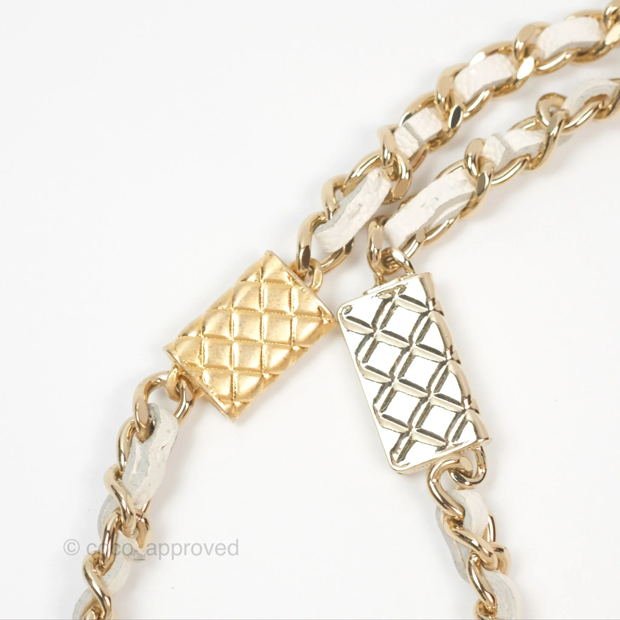 Chanel Quilted Wallet On Chain WOC With Charms White Caviar Gold Hardware