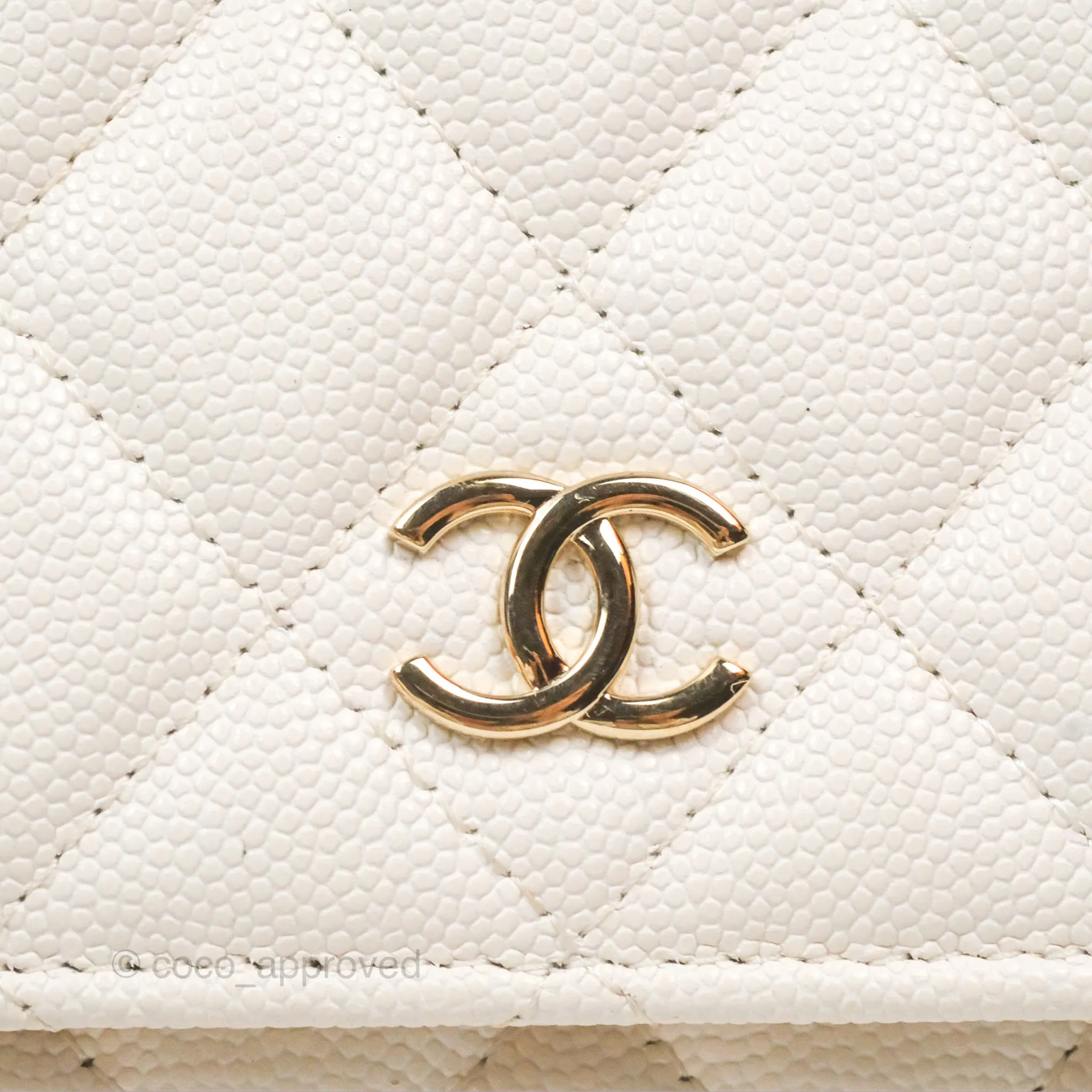 Chanel Quilted Wallet On Chain WOC With Charms White Caviar Gold Hardware