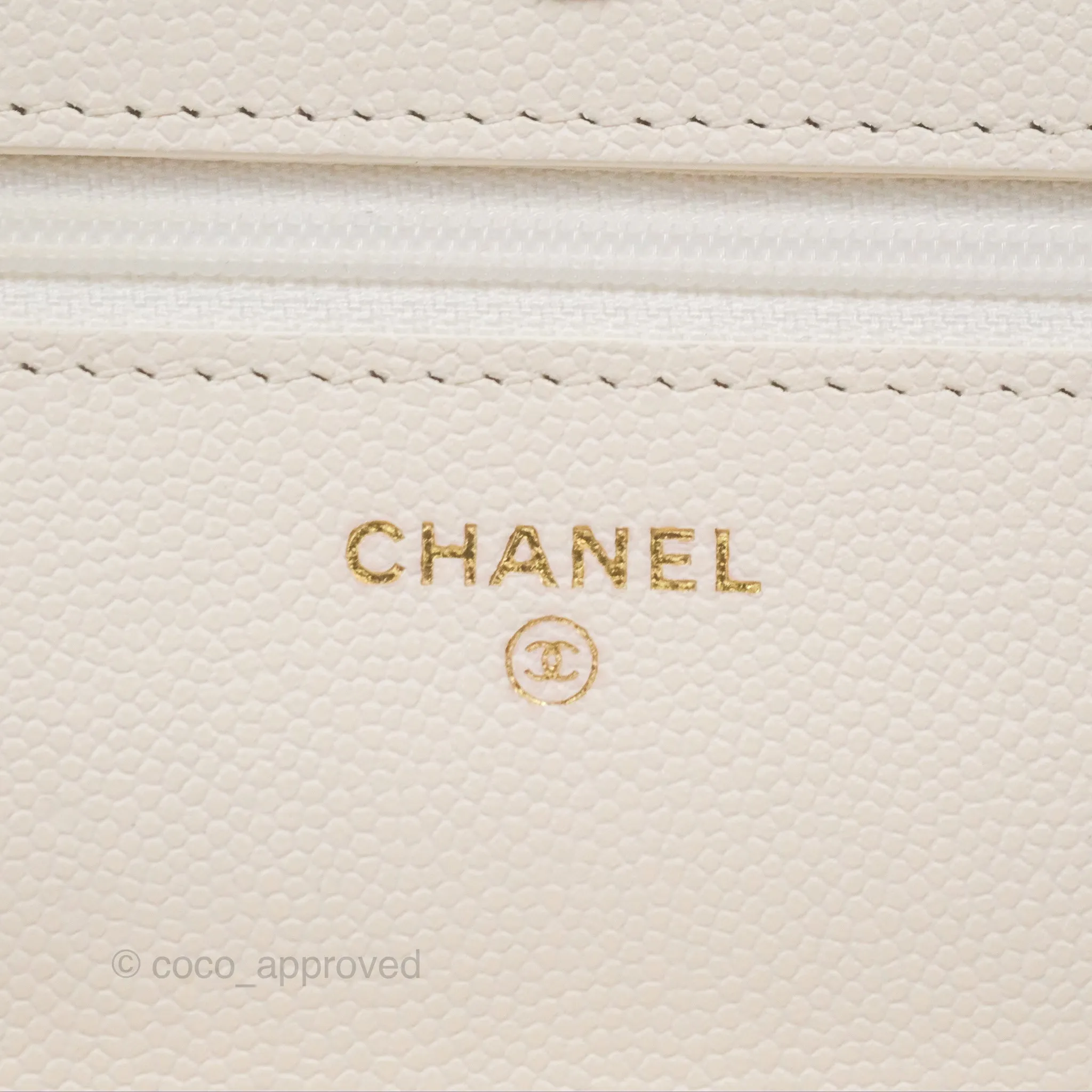 Chanel Quilted Wallet On Chain WOC With Charms White Caviar Gold Hardware