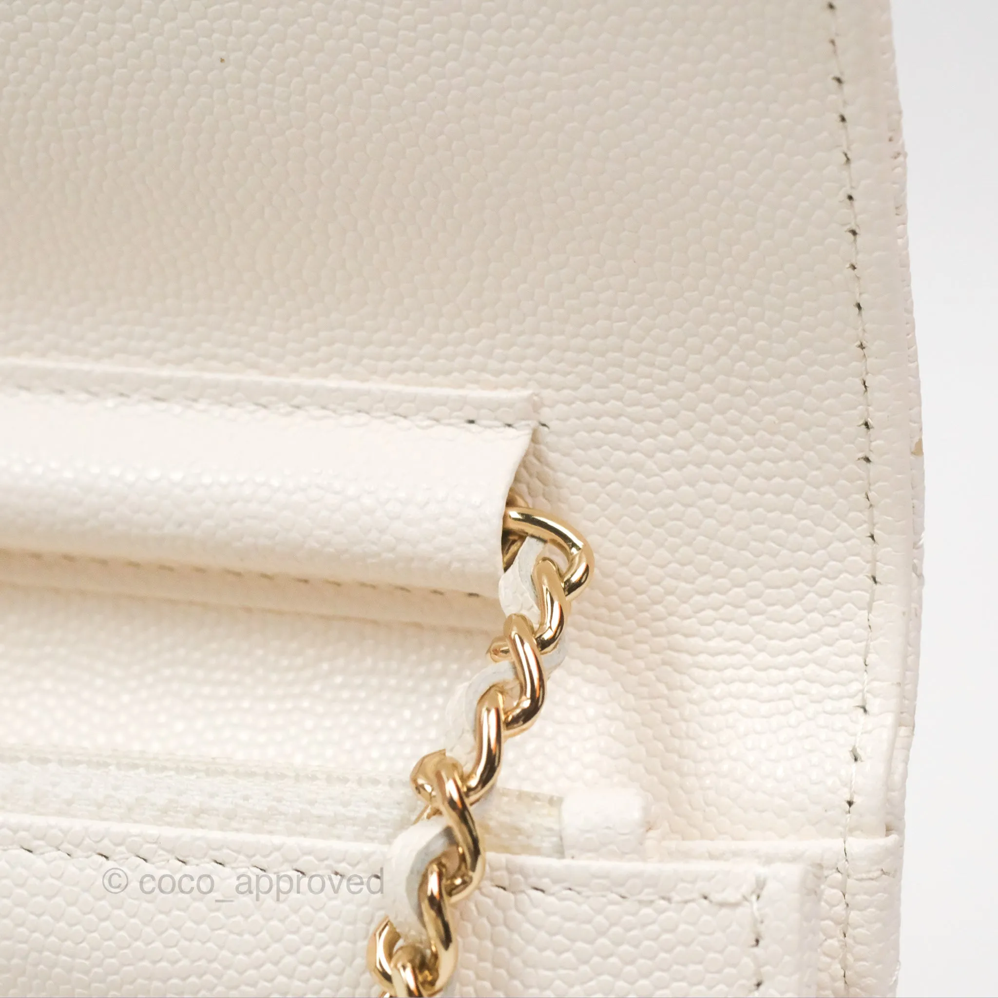 Chanel Quilted Wallet On Chain WOC With Charms White Caviar Gold Hardware