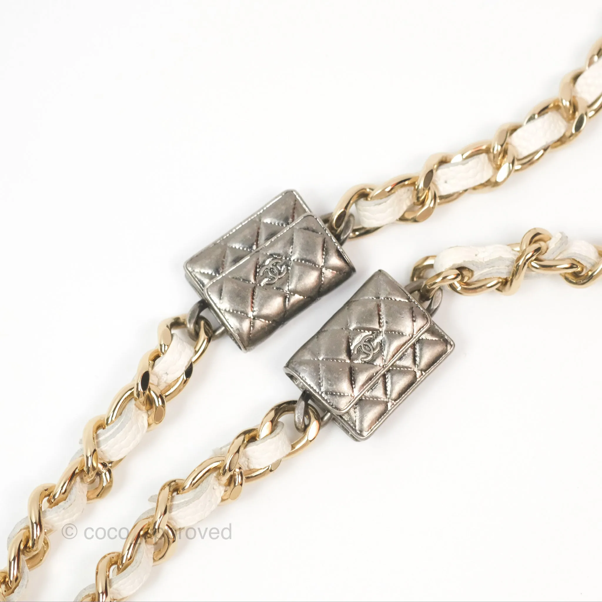 Chanel Quilted Wallet On Chain WOC With Charms White Caviar Gold Hardware