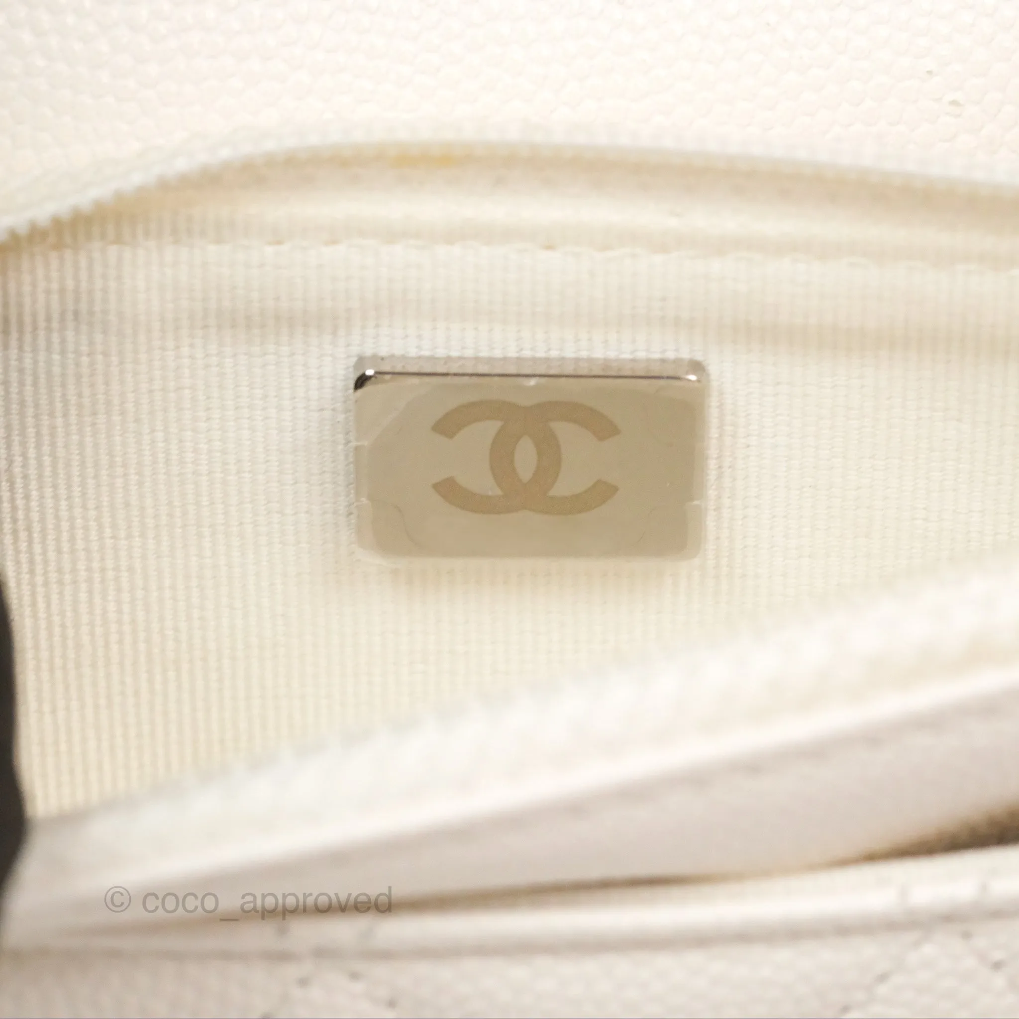 Chanel Quilted Wallet On Chain WOC With Charms White Caviar Gold Hardware