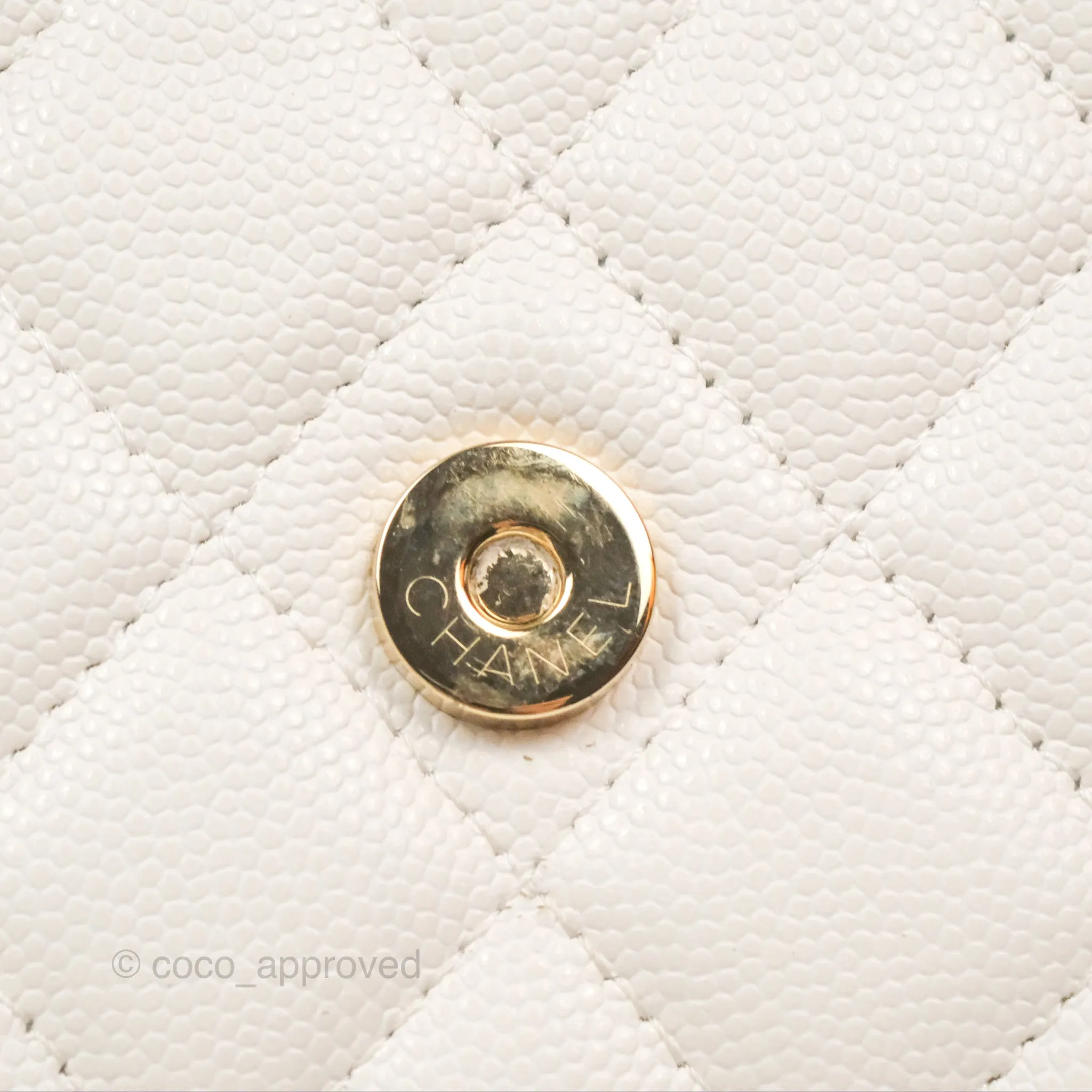 Chanel Quilted Wallet On Chain WOC With Charms White Caviar Gold Hardware
