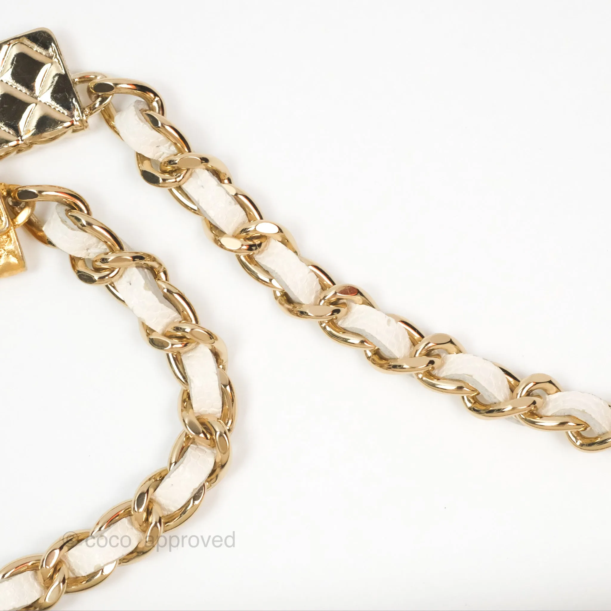 Chanel Quilted Wallet On Chain WOC With Charms White Caviar Gold Hardware