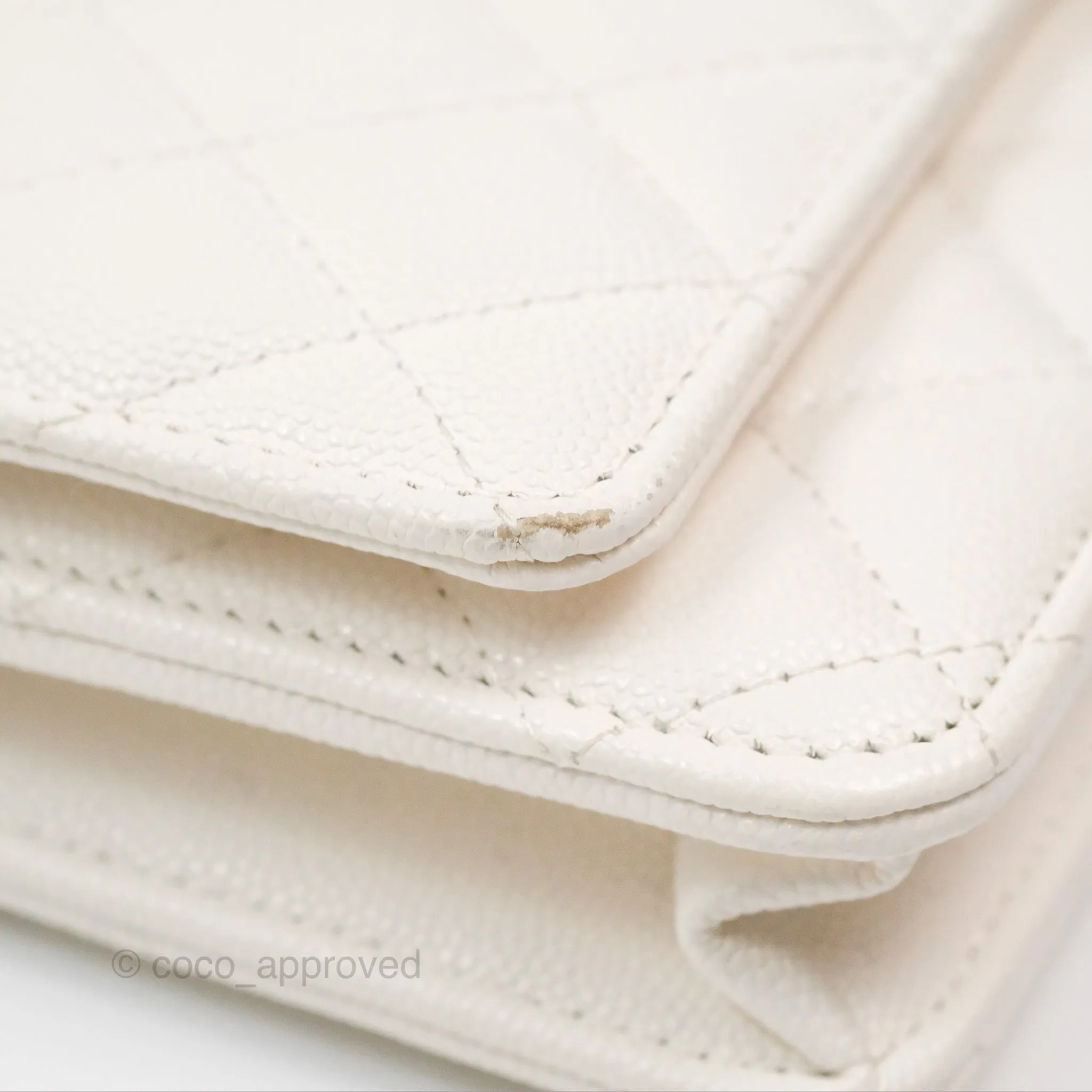 Chanel Quilted Wallet On Chain WOC With Charms White Caviar Gold Hardware