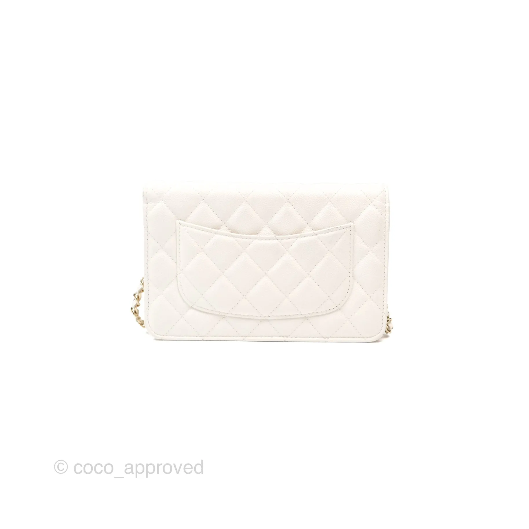 Chanel Quilted Wallet On Chain WOC With Charms White Caviar Gold Hardware