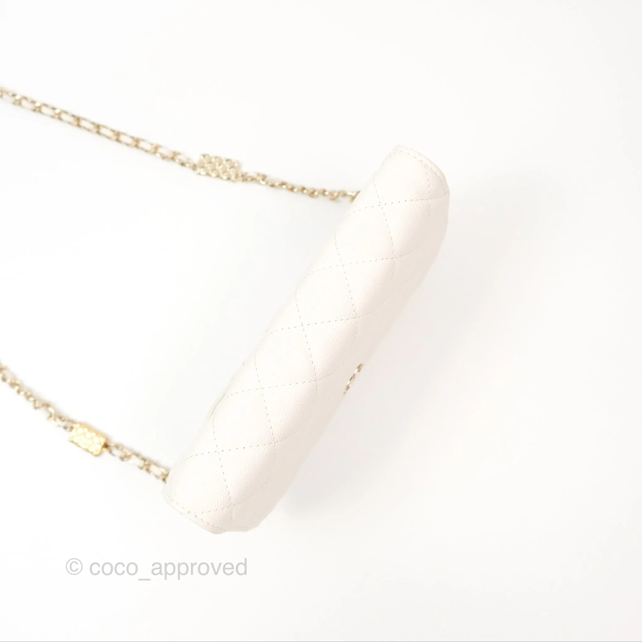 Chanel Quilted Wallet On Chain WOC With Charms White Caviar Gold Hardware