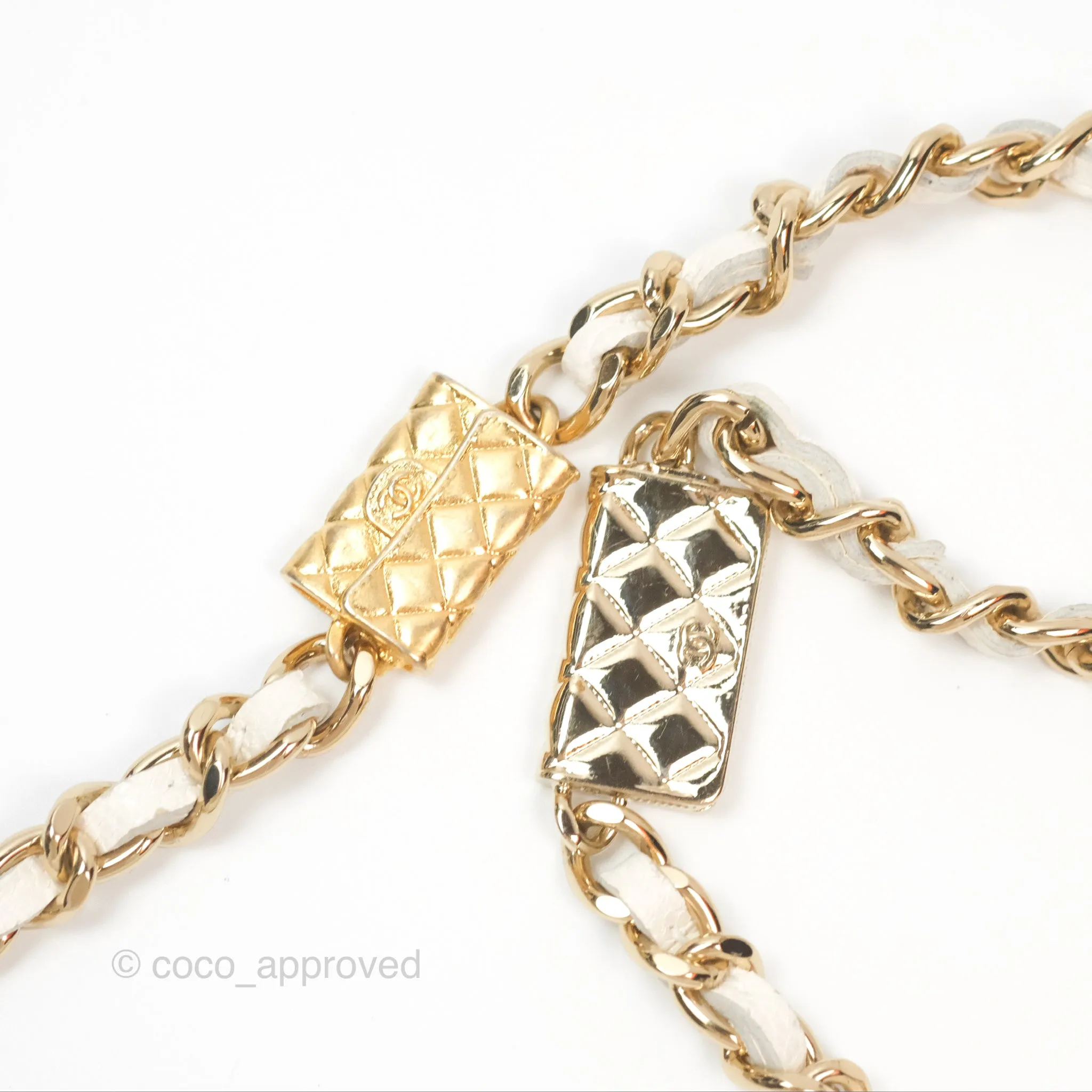 Chanel Quilted Wallet On Chain WOC With Charms White Caviar Gold Hardware