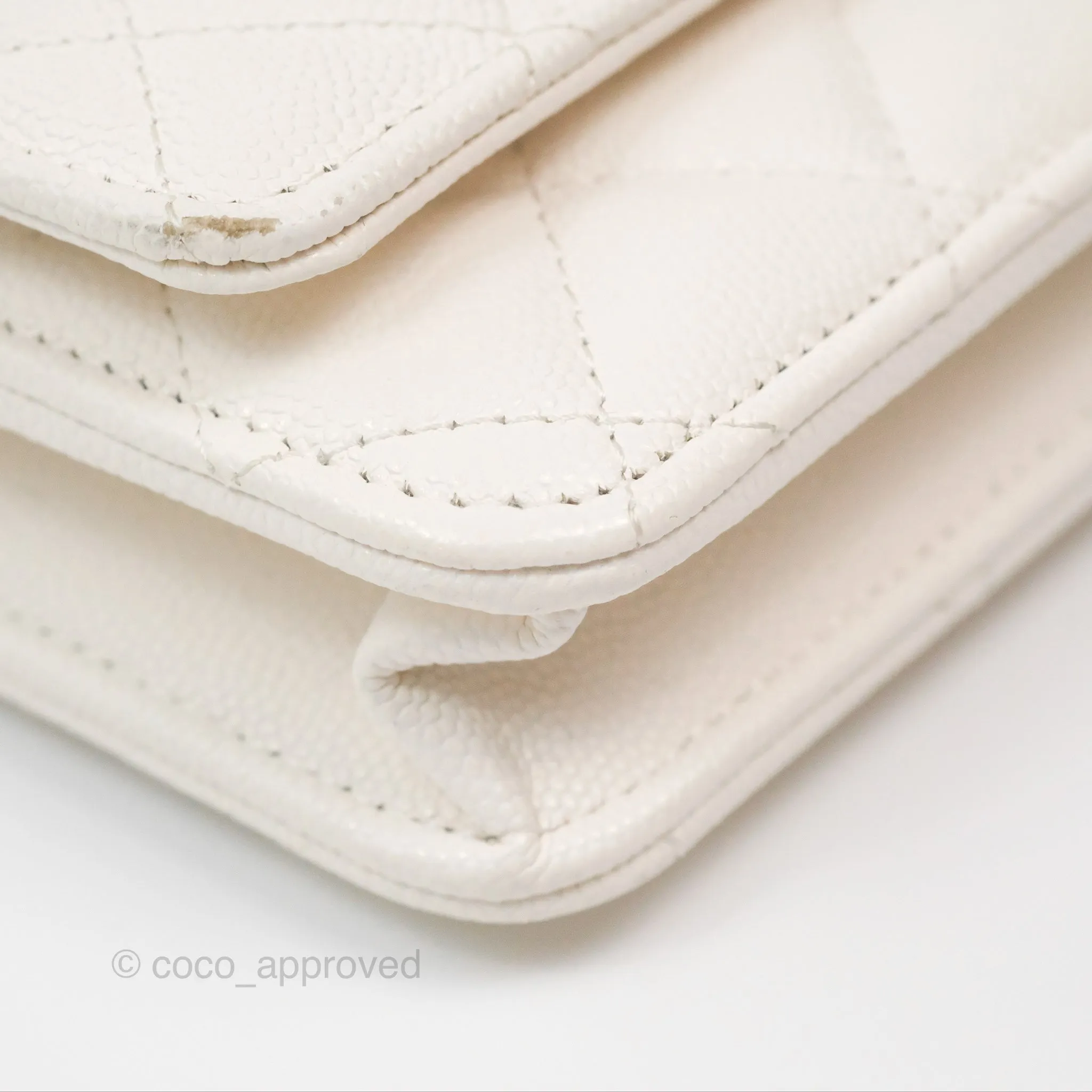 Chanel Quilted Wallet On Chain WOC With Charms White Caviar Gold Hardware