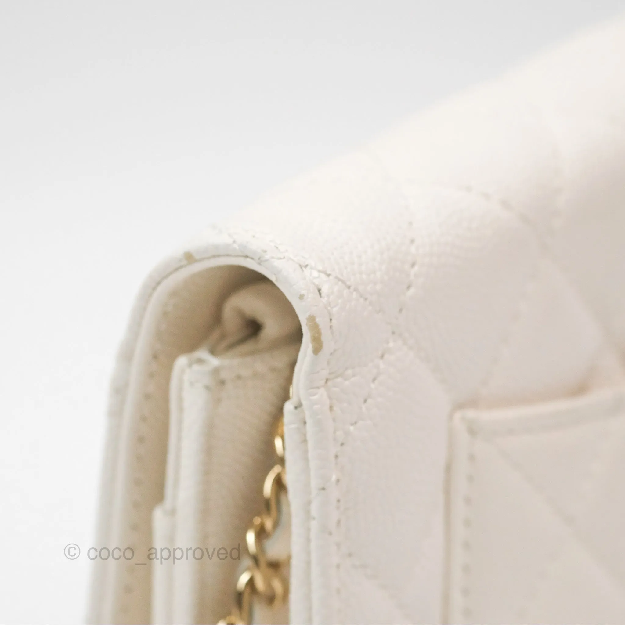 Chanel Quilted Wallet On Chain WOC With Charms White Caviar Gold Hardware