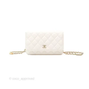 Chanel Quilted Wallet On Chain WOC With Charms White Caviar Gold Hardware
