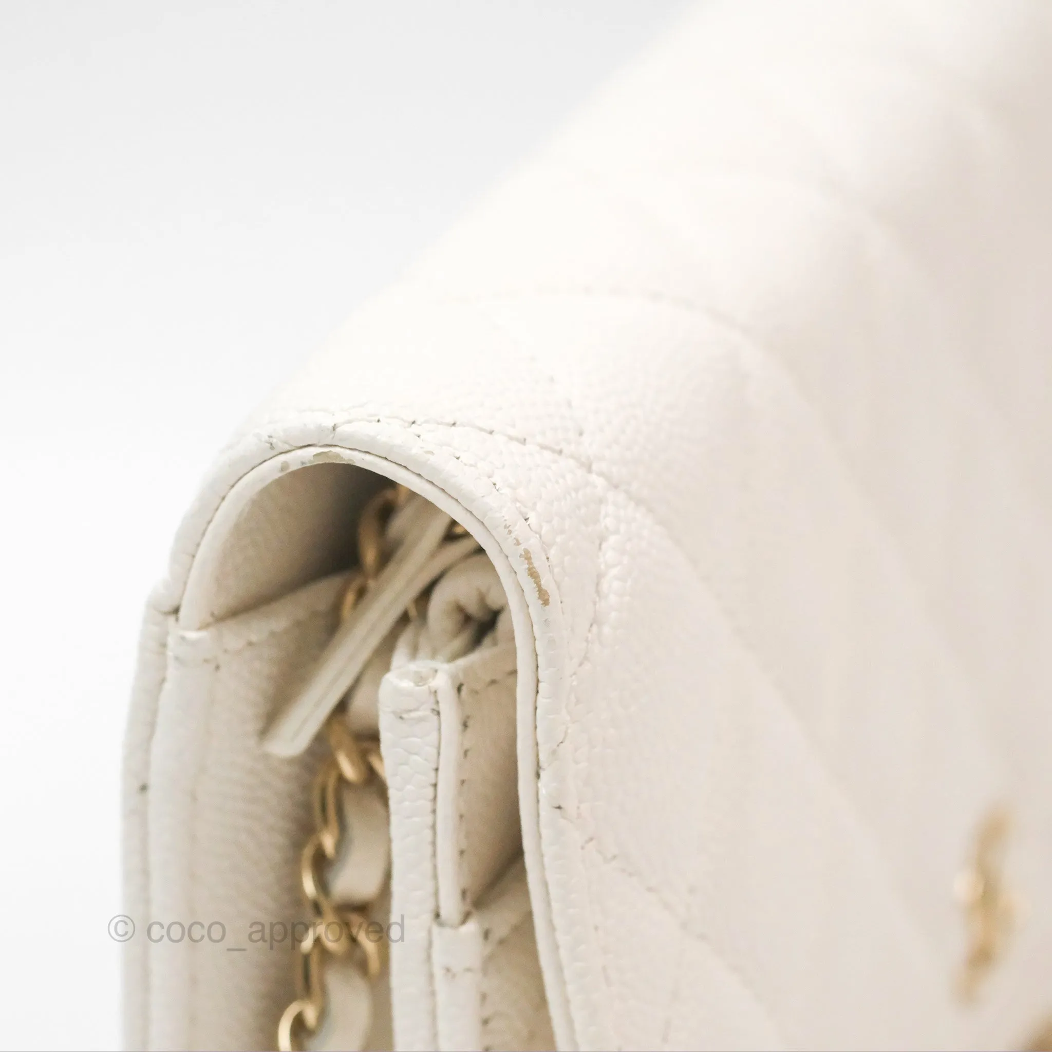 Chanel Quilted Wallet On Chain WOC With Charms White Caviar Gold Hardware