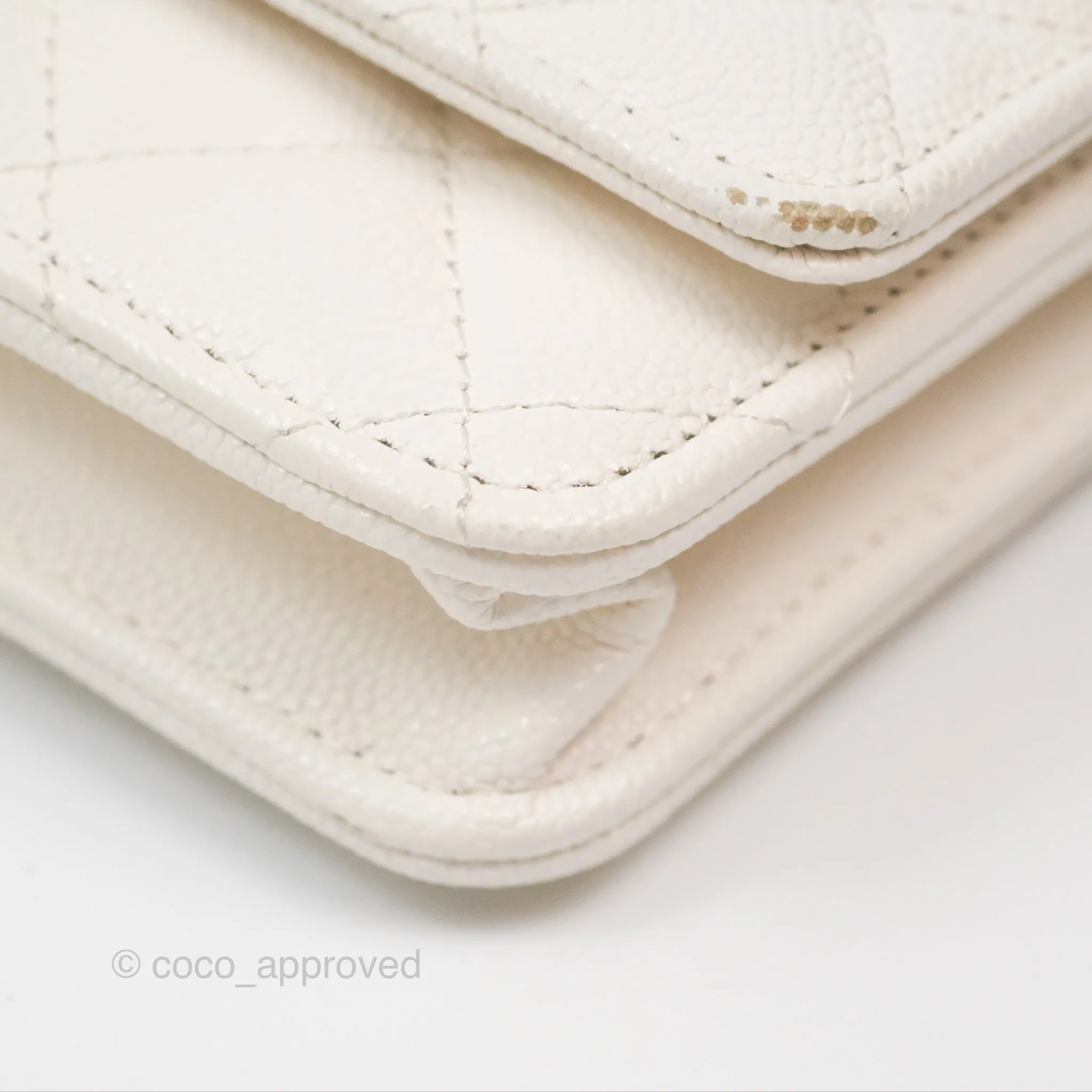 Chanel Quilted Wallet On Chain WOC With Charms White Caviar Gold Hardware