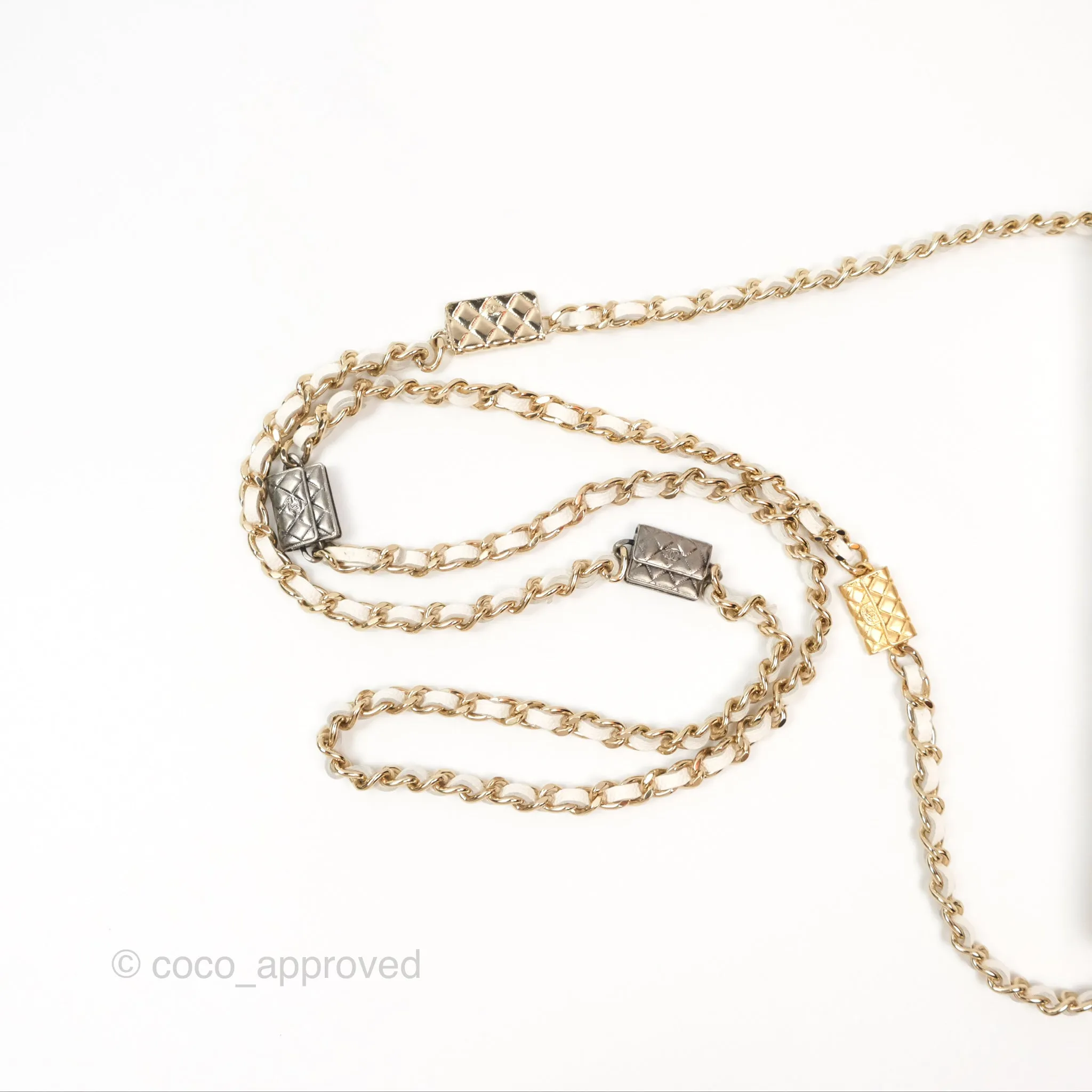 Chanel Quilted Wallet On Chain WOC With Charms White Caviar Gold Hardware