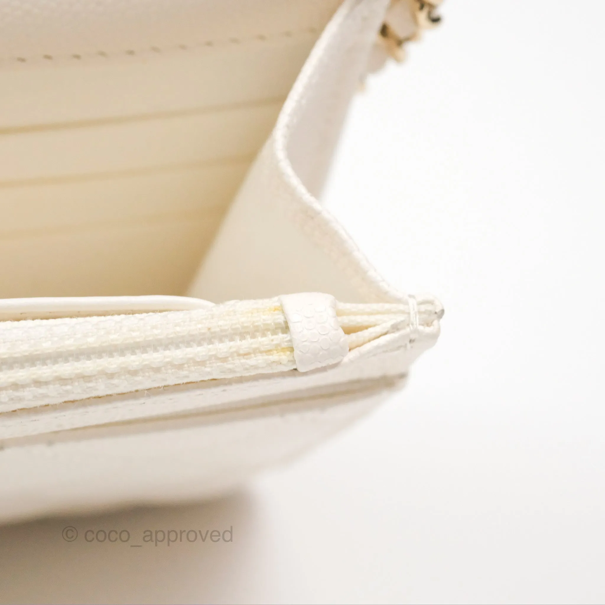 Chanel Quilted Wallet On Chain WOC With Charms White Caviar Gold Hardware