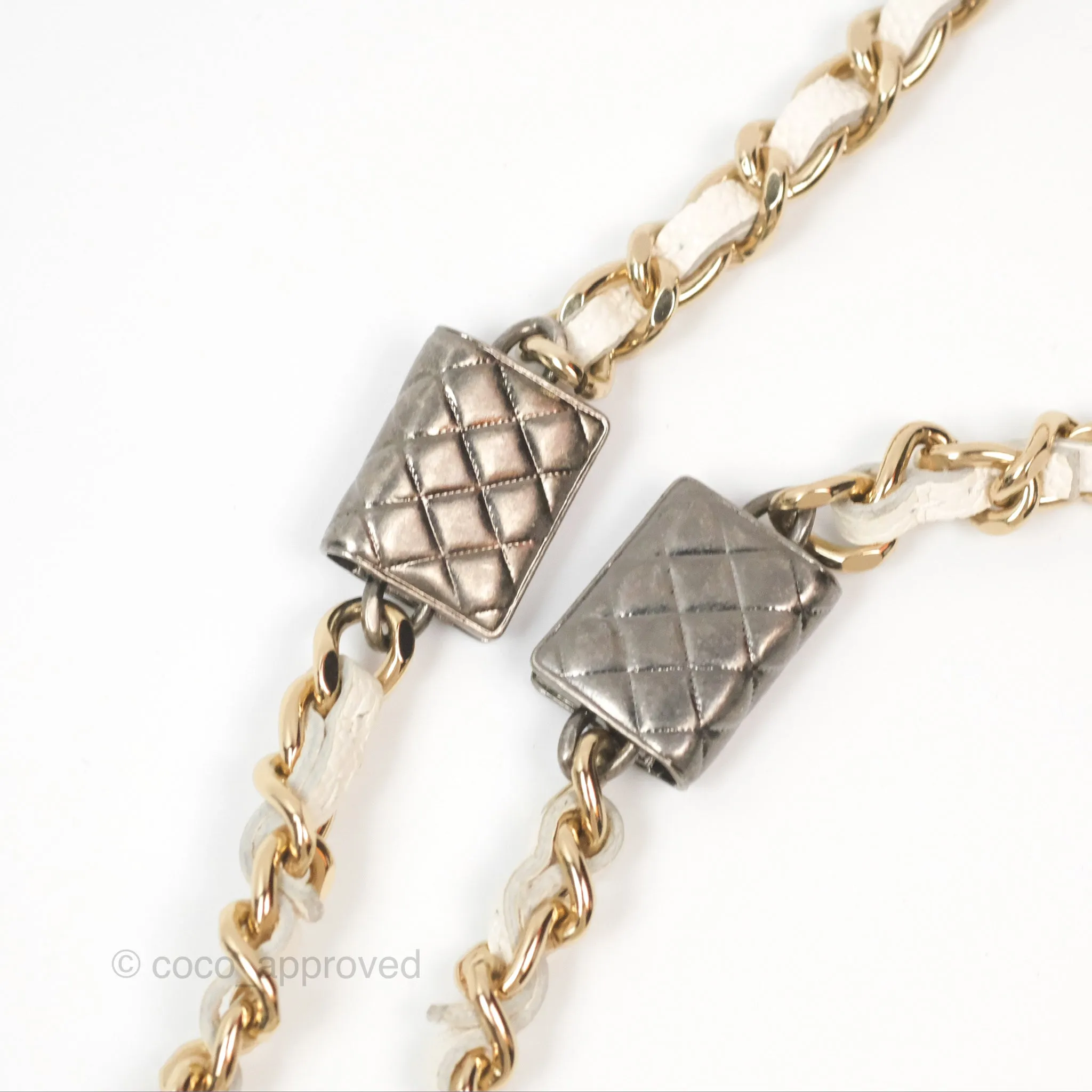 Chanel Quilted Wallet On Chain WOC With Charms White Caviar Gold Hardware