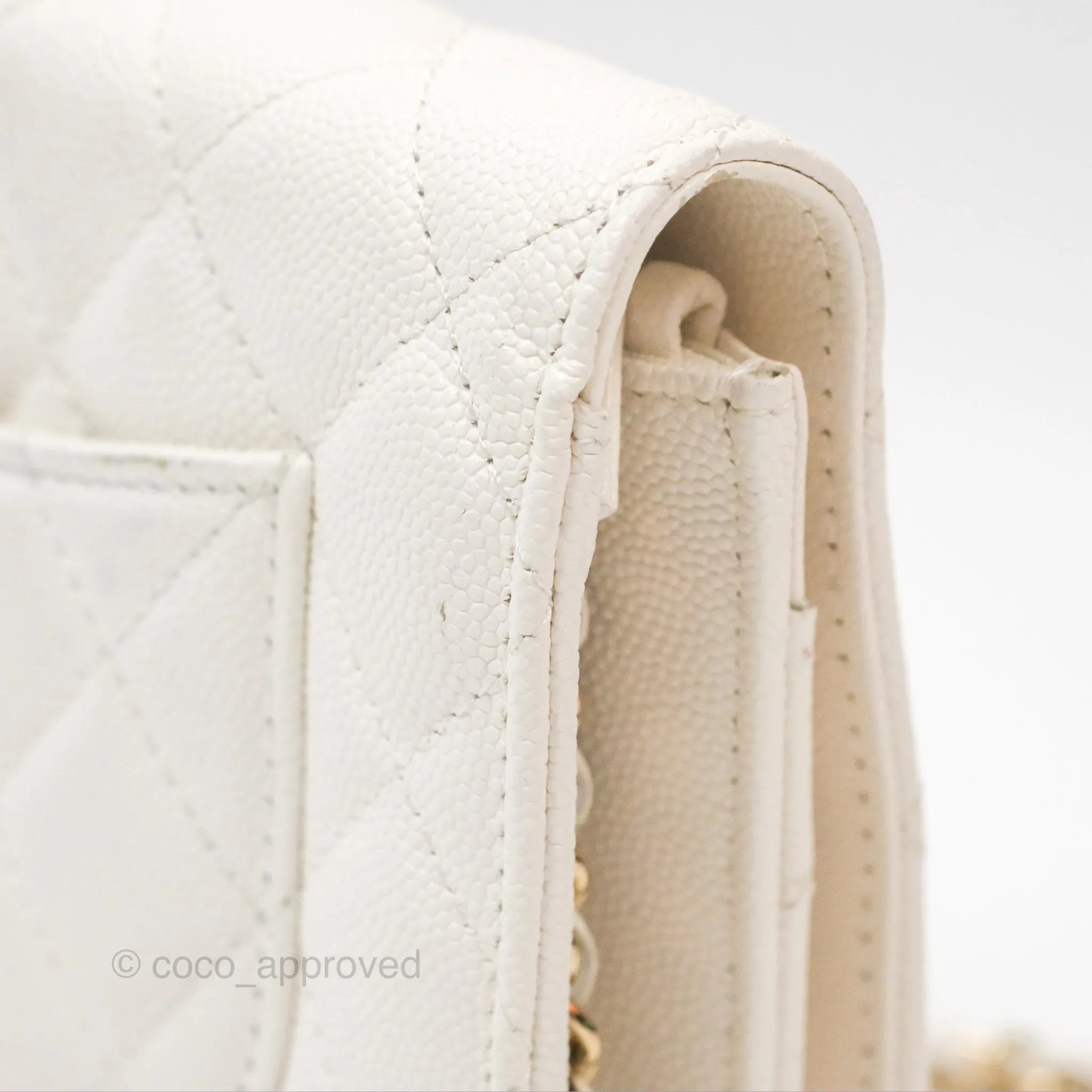 Chanel Quilted Wallet On Chain WOC With Charms White Caviar Gold Hardware