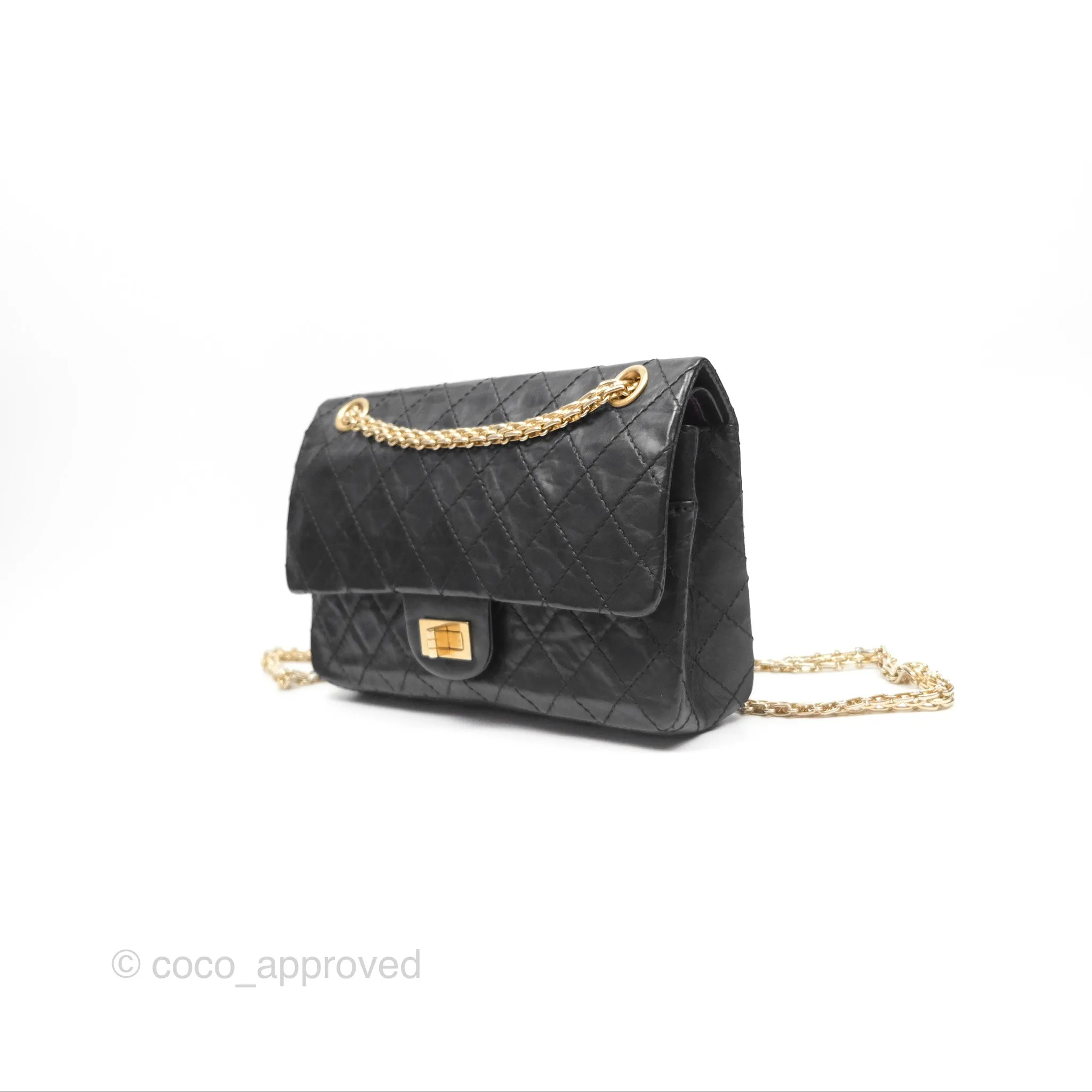 Chanel Reissue 225 Quilted Black Aged Calfskin Aged Gold Hardware