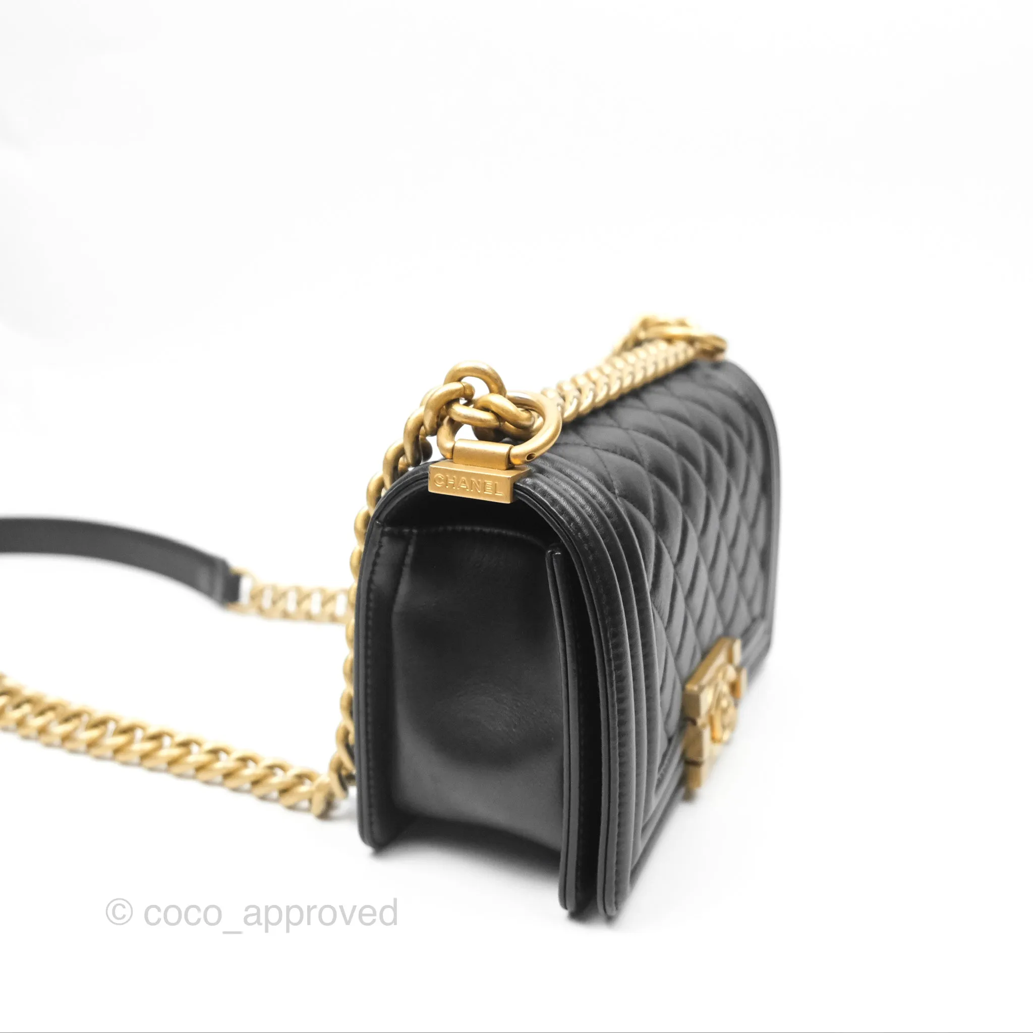Chanel Small Boy Black Calfskin Aged Gold Hardware