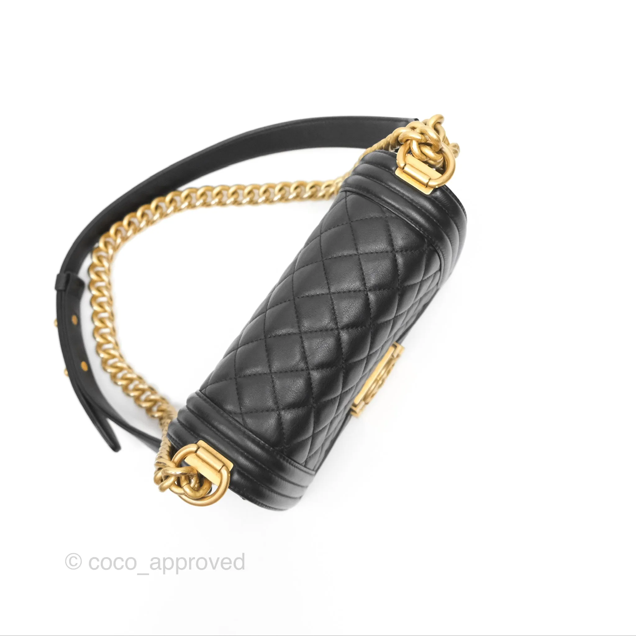 Chanel Small Boy Black Calfskin Aged Gold Hardware