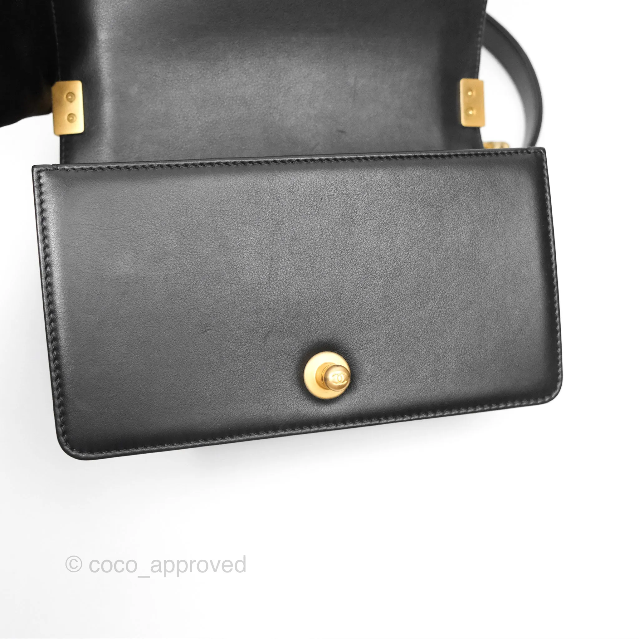 Chanel Small Boy Black Calfskin Aged Gold Hardware