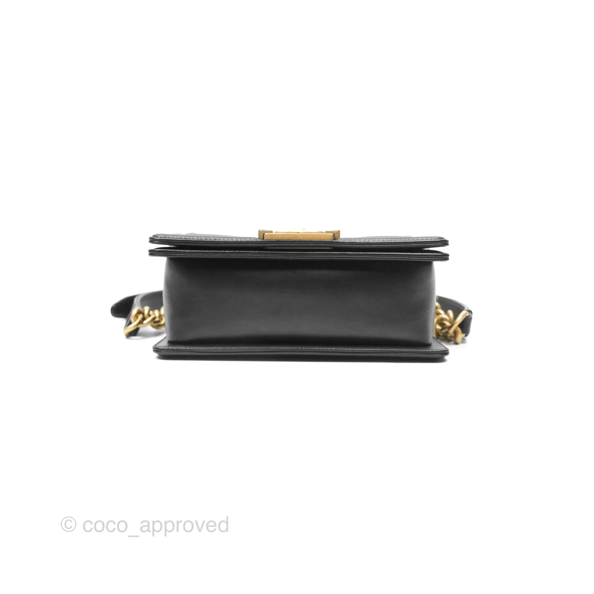Chanel Small Boy Black Calfskin Aged Gold Hardware