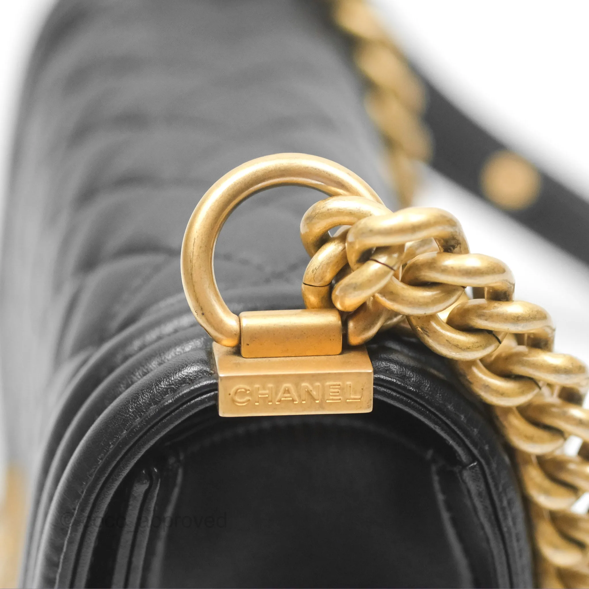Chanel Small Boy Black Calfskin Aged Gold Hardware