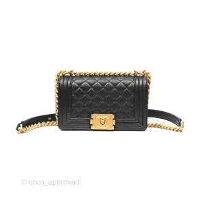 Chanel Small Boy Black Calfskin Aged Gold Hardware