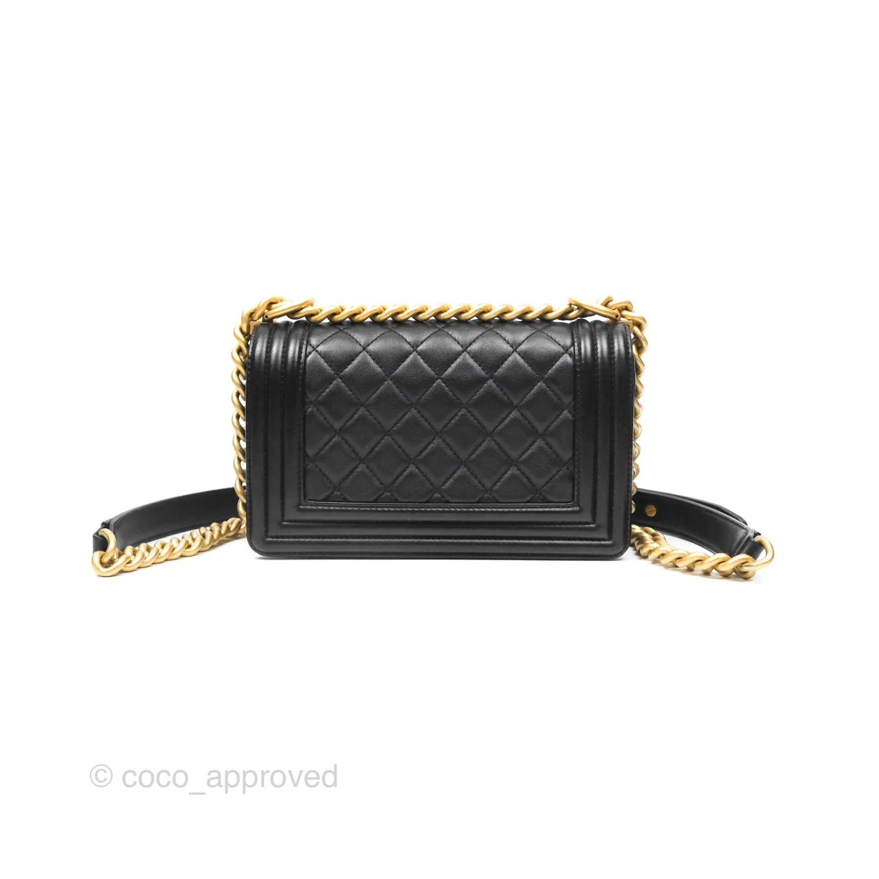 Chanel Small Boy Black Calfskin Aged Gold Hardware