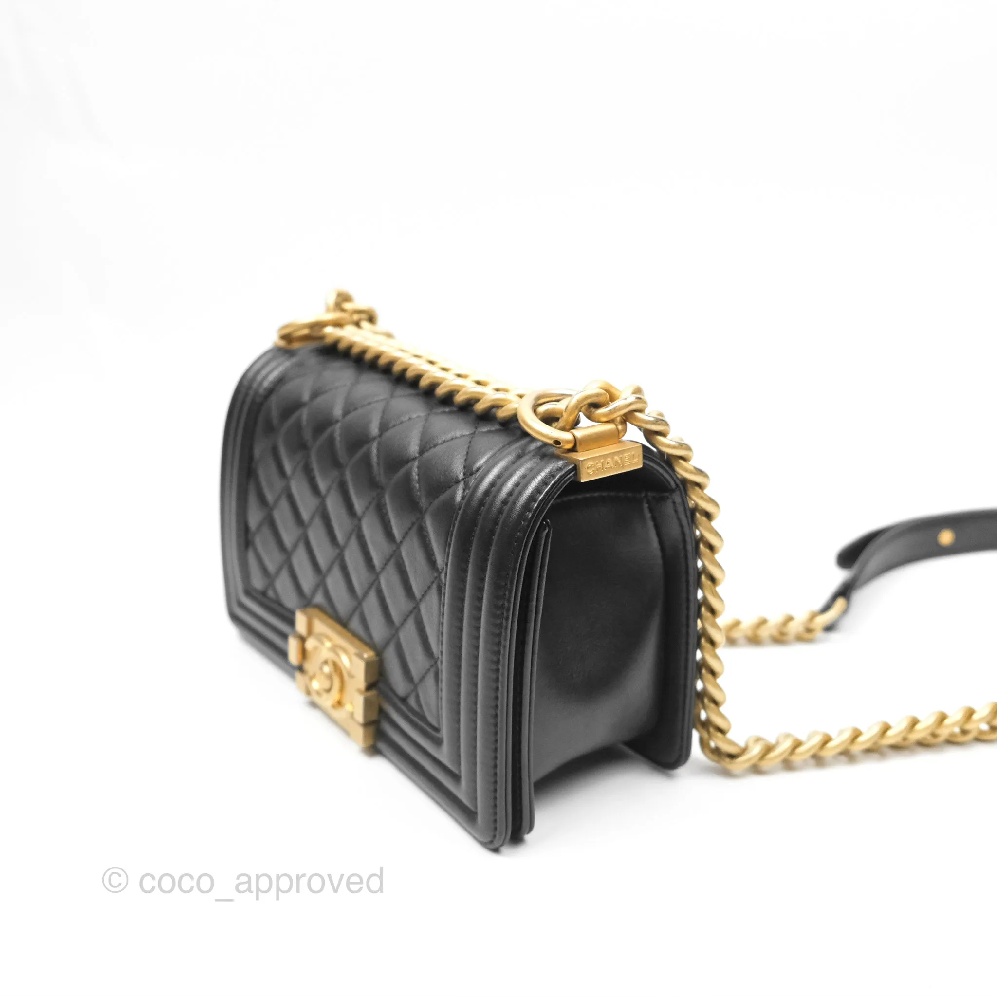 Chanel Small Boy Black Calfskin Aged Gold Hardware