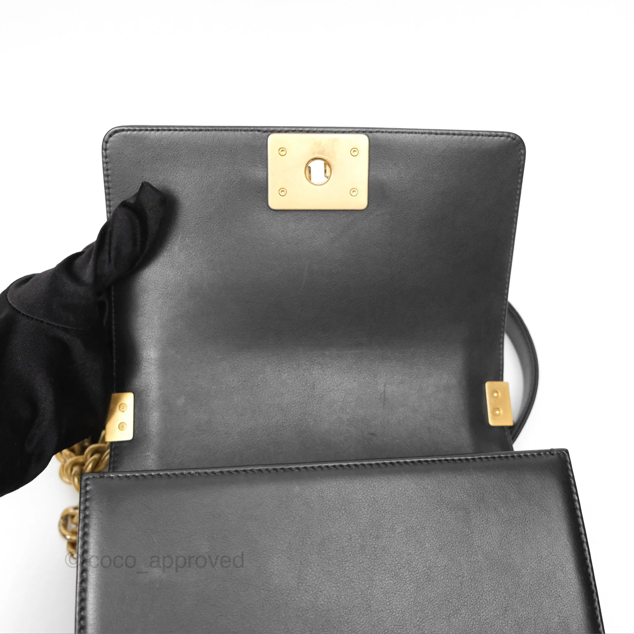Chanel Small Boy Black Calfskin Aged Gold Hardware