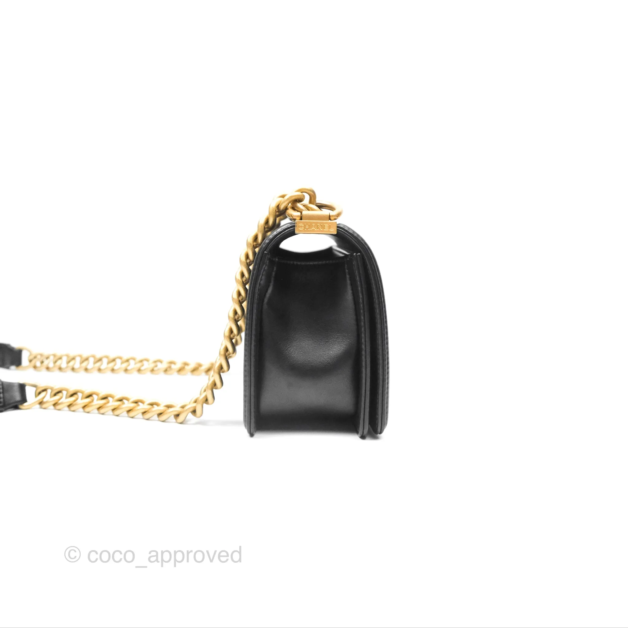 Chanel Small Boy Black Calfskin Aged Gold Hardware