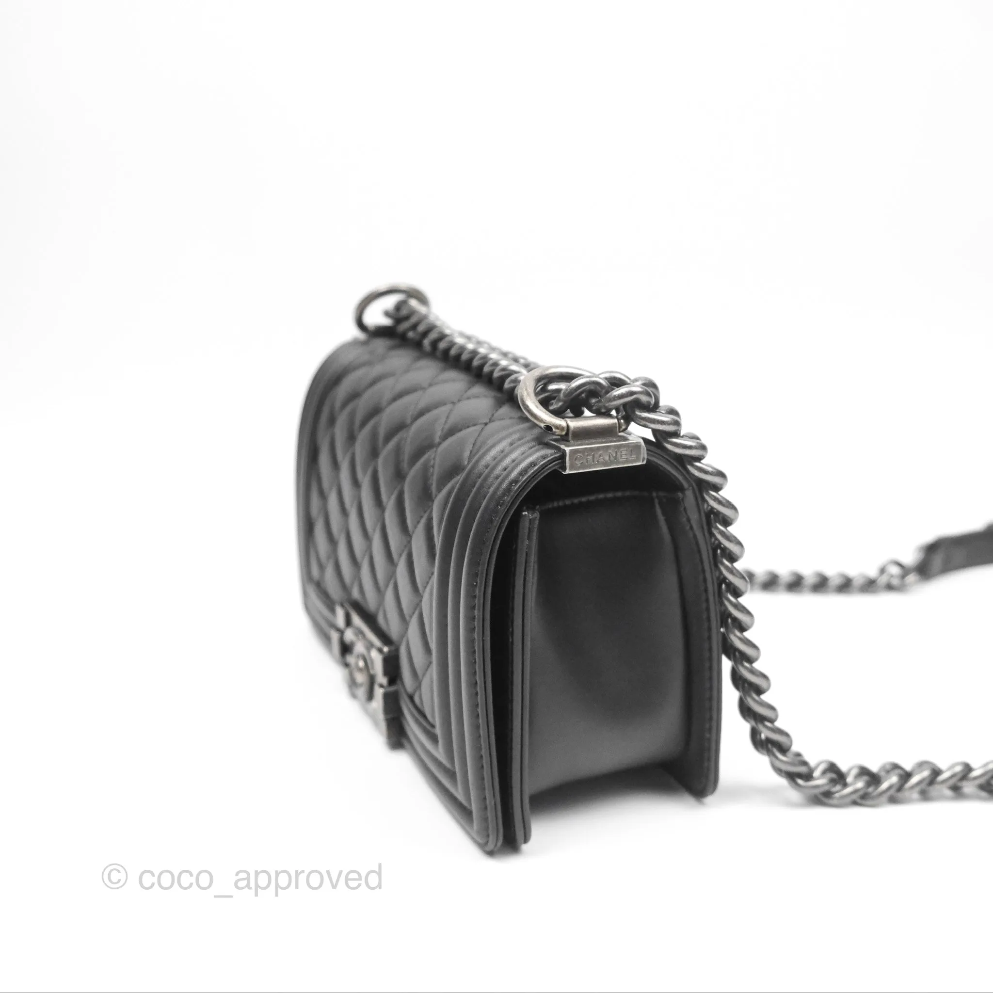 Chanel Small Boy Black Calfskin Ruthenium Hardware